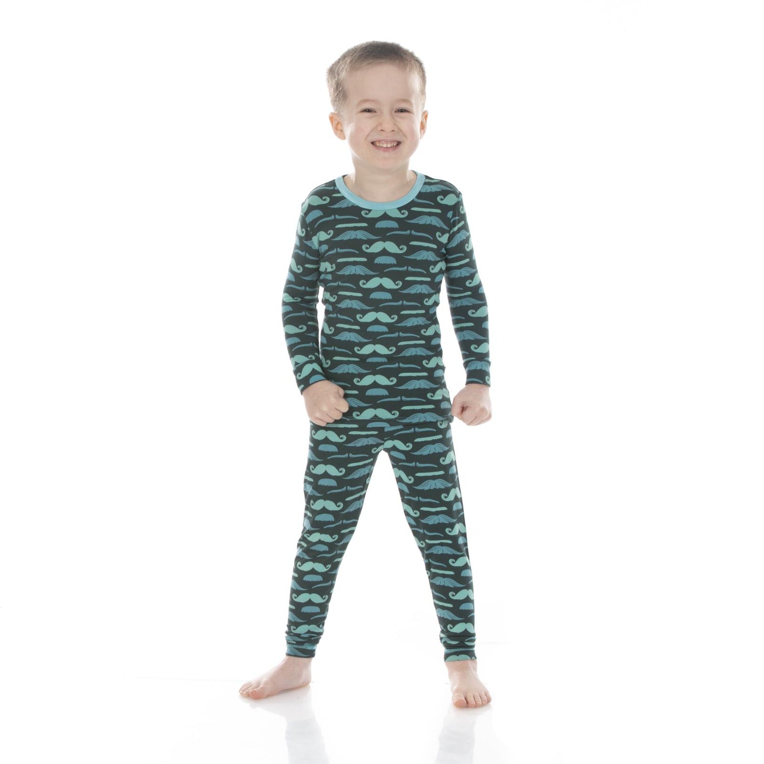 Print Long Sleeve Pajama Set in Pine Moustaches