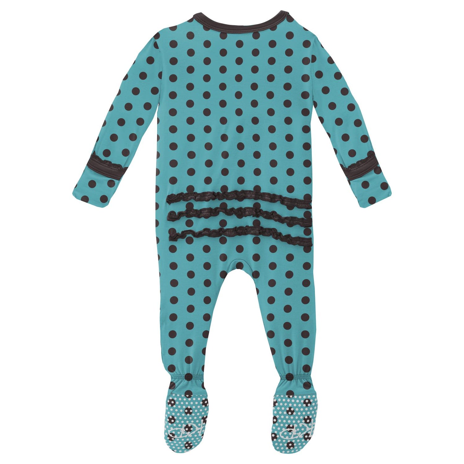 Print Muffin Ruffle Footie with Zipper in Glacier Polka Dots