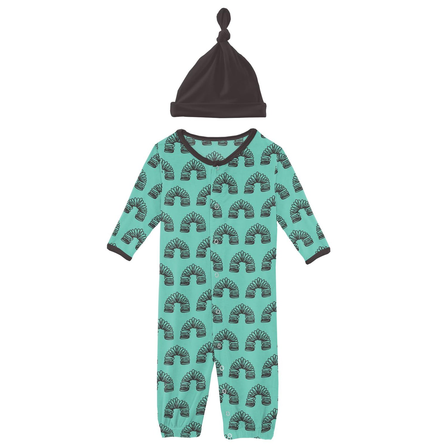 Print Layette Gown Converter & Single Knot Hat Set in Glass Spring Toy