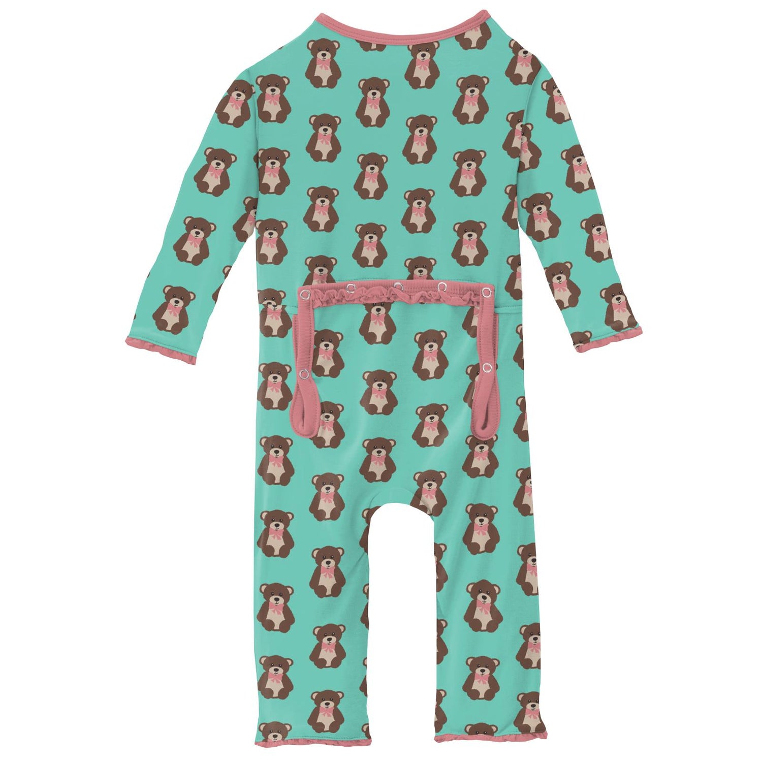 Print Muffin Ruffle Coverall with Zipper in Glass Teddy Bear