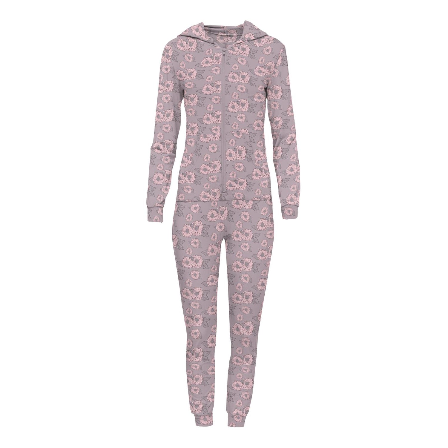 Women's Print Long Sleeve Jumpsuit with Hood in Sweet Pea Poppies