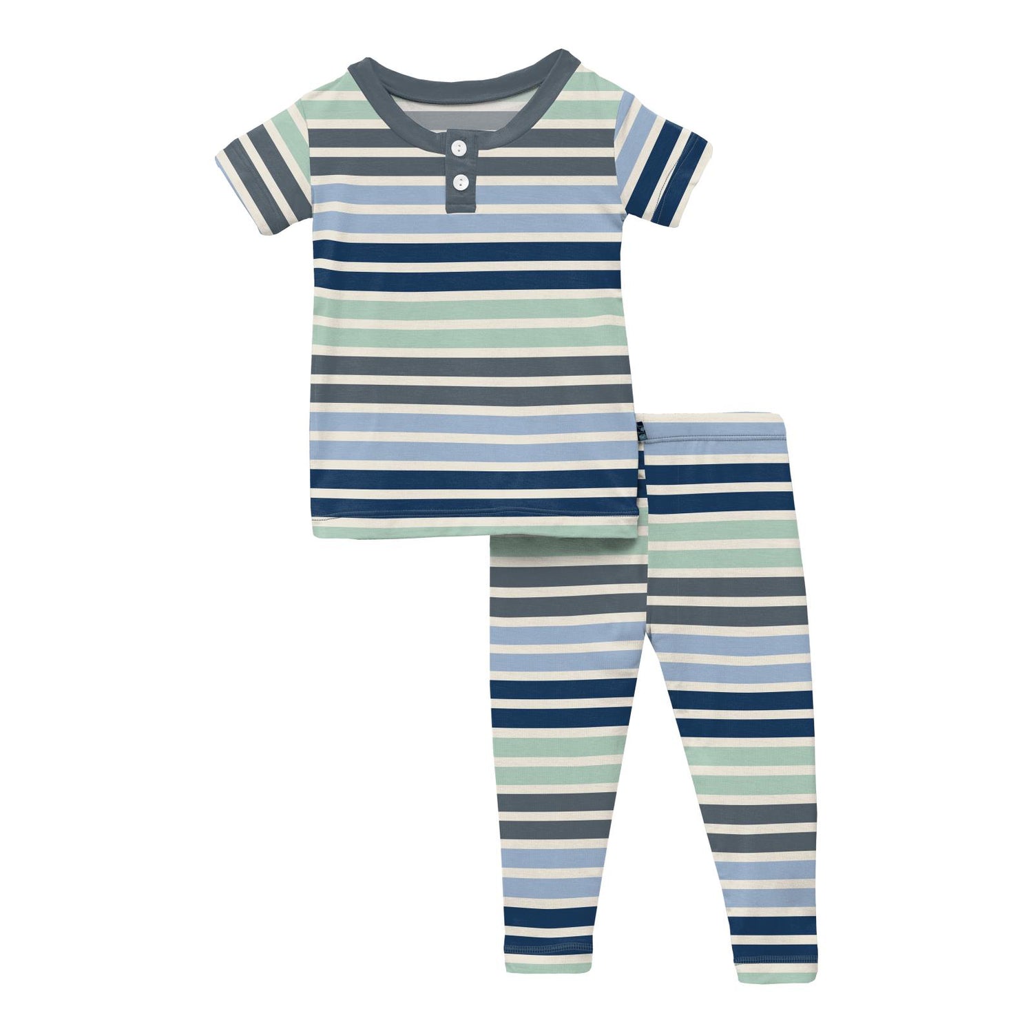 Print Short Sleeve Luxe Henley Pajama Set in Fairground Stripe