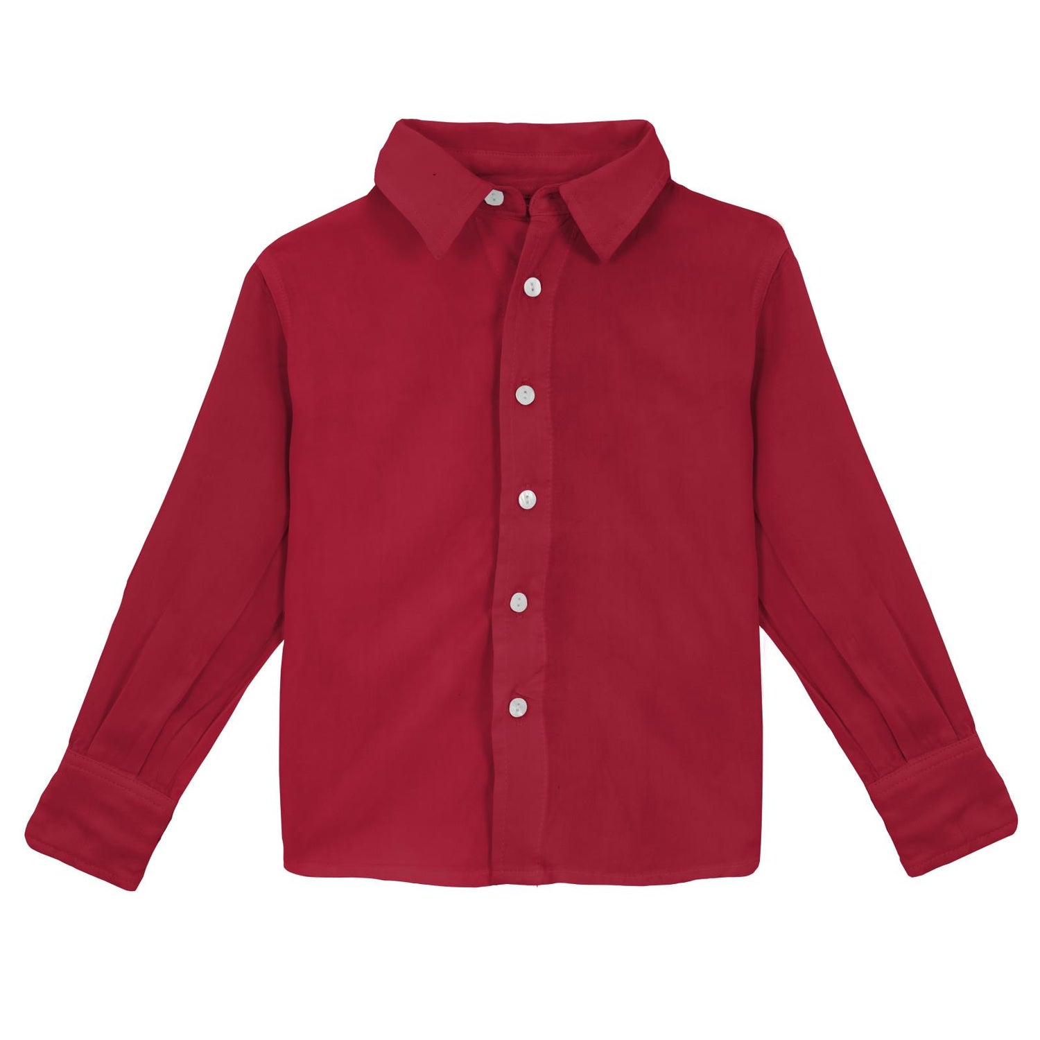 Long Sleeve Woven Button Down Shirt in Crimson