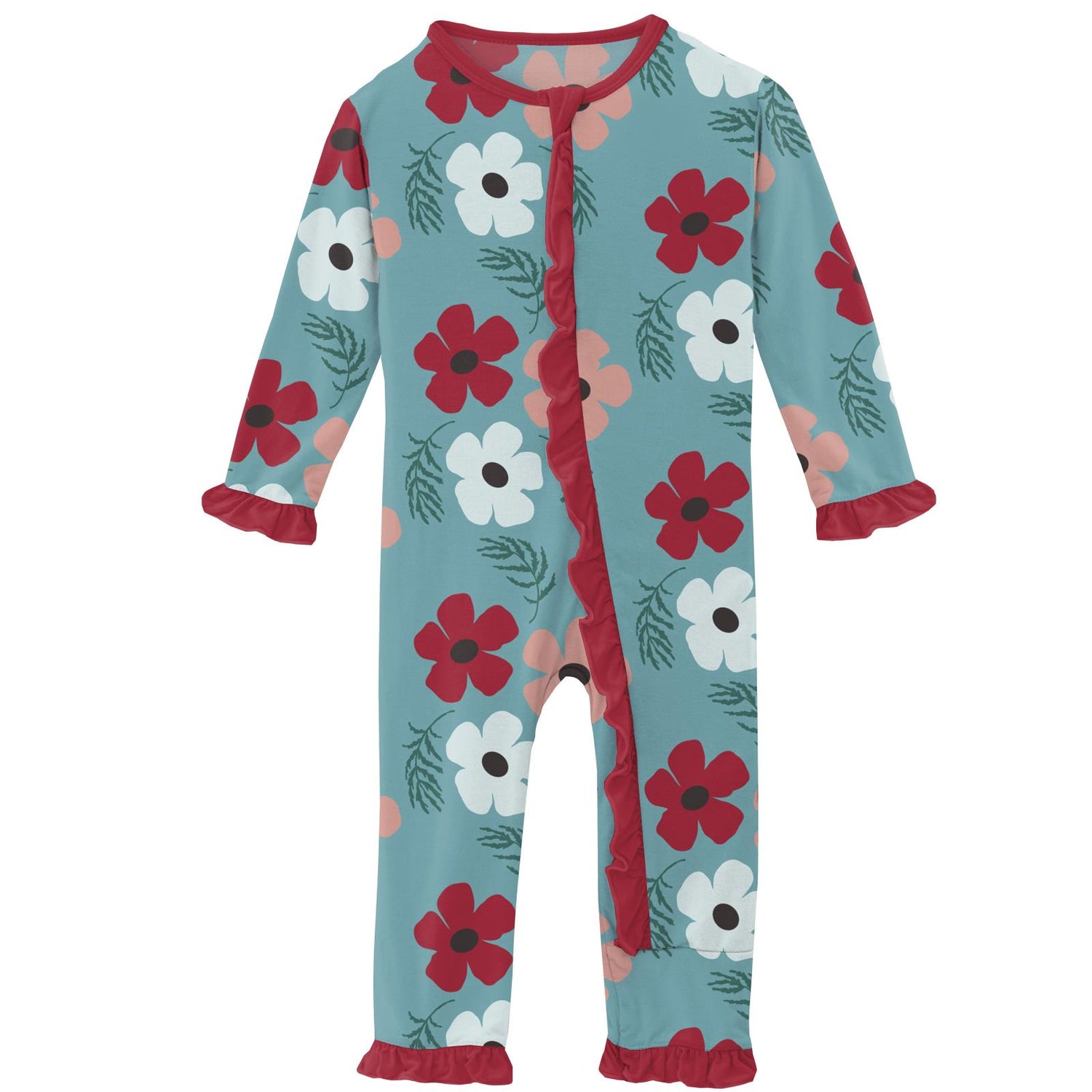 Print Classic Ruffle Coverall with Zipper in Glacier Wildflowers