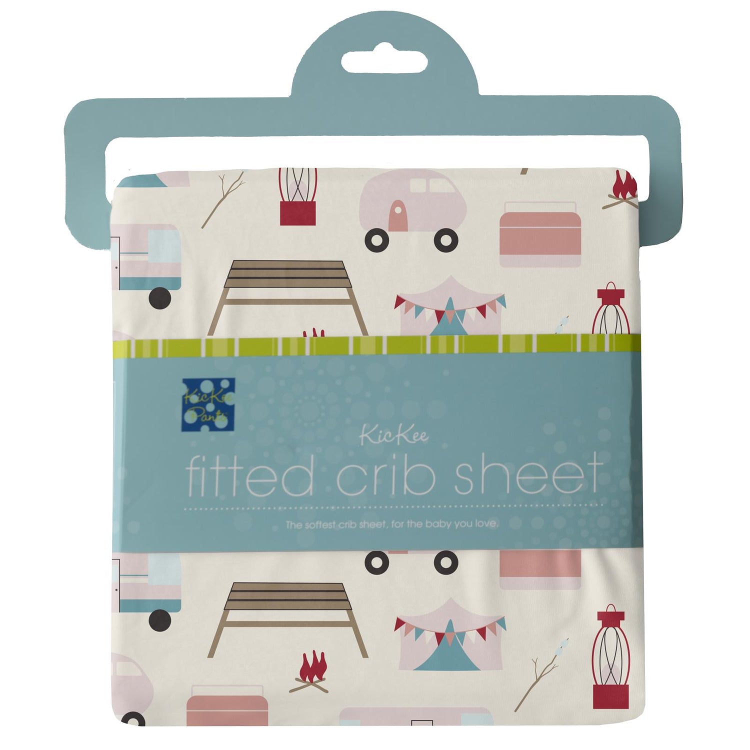 Print Fitted Crib Sheet in Natural Camping