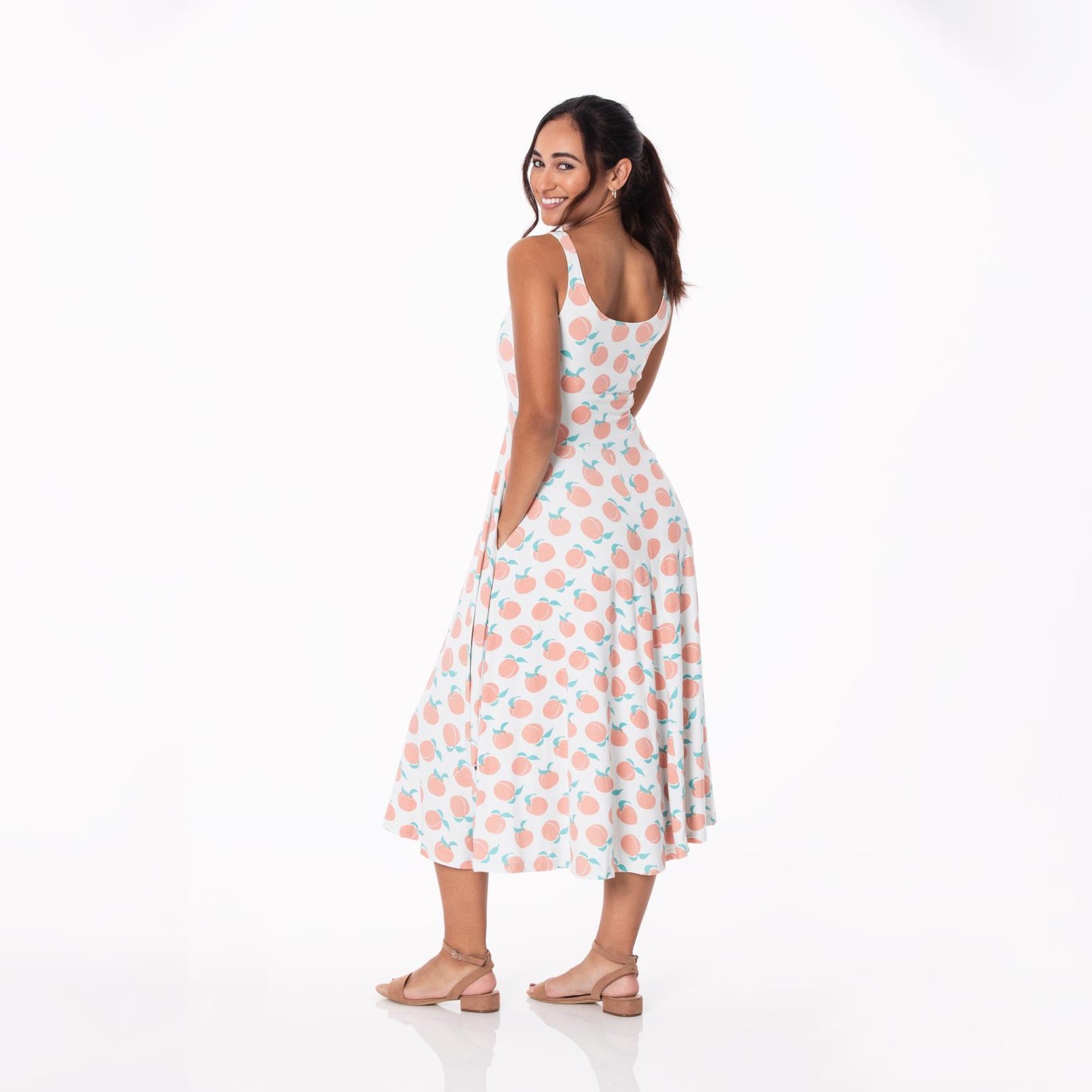Women's Print Boardwalk Dress with Luxe Top in Fresh Air Peaches