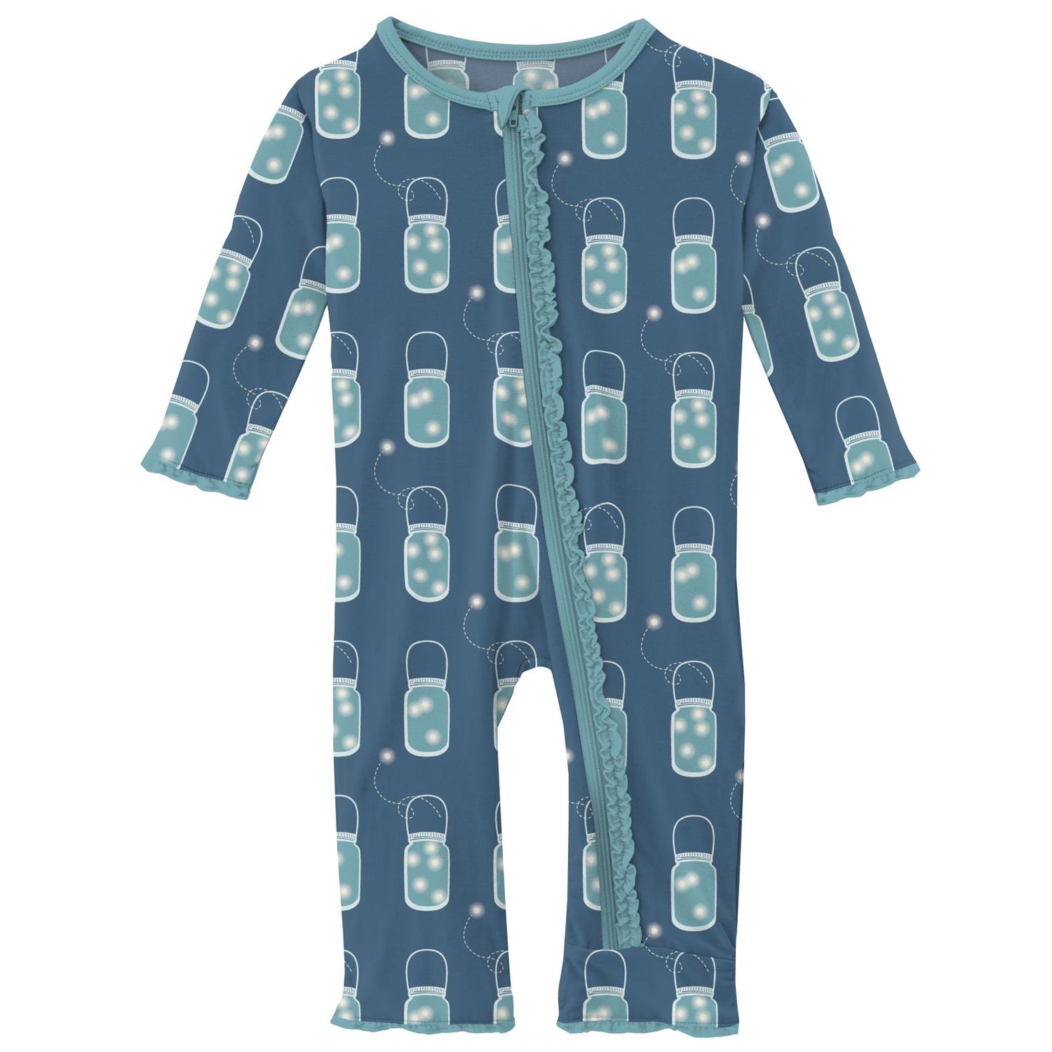 Print Muffin Ruffle Coverall with Zipper in Twilight Fireflies