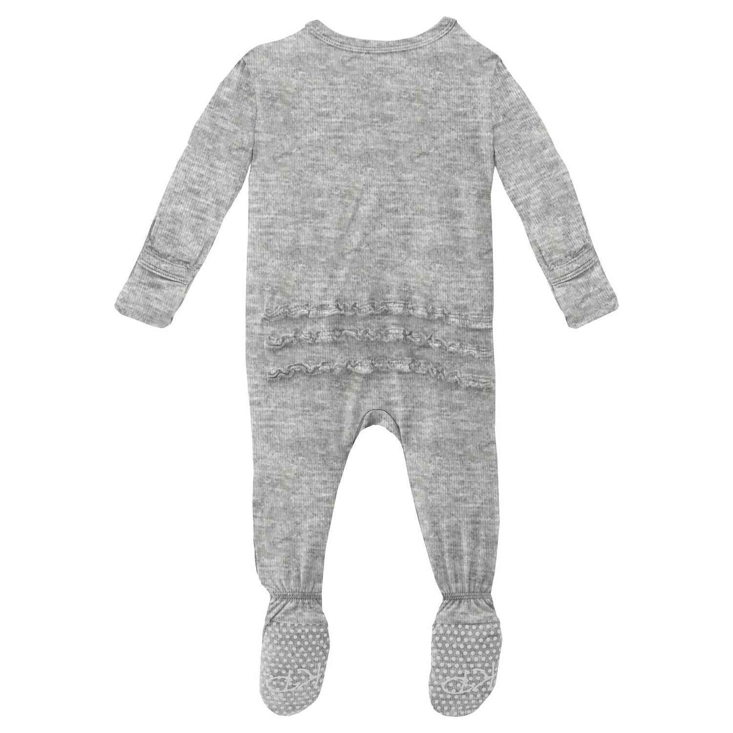 Muffin Ruffle Footie with Zipper in Heathered Mist