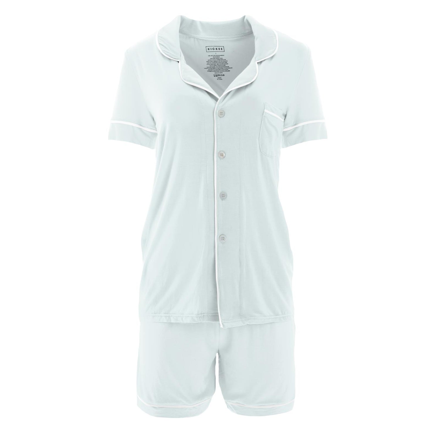 Women's Short Sleeve Collared Pajama Set with Shorts in Fresh Air with Natural