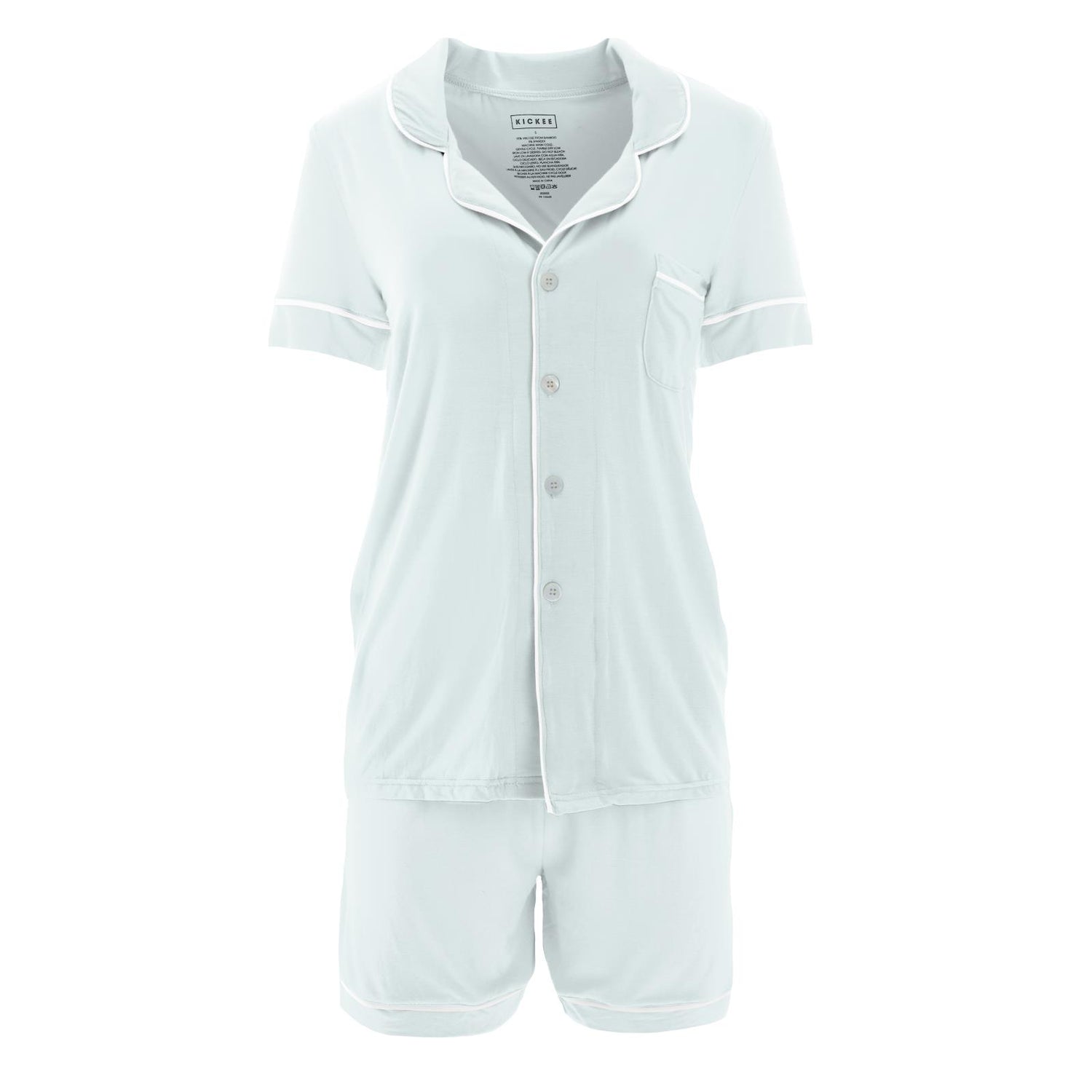 Women's Short Sleeve Collared Pajama Set with Shorts in Fresh Air with Natural