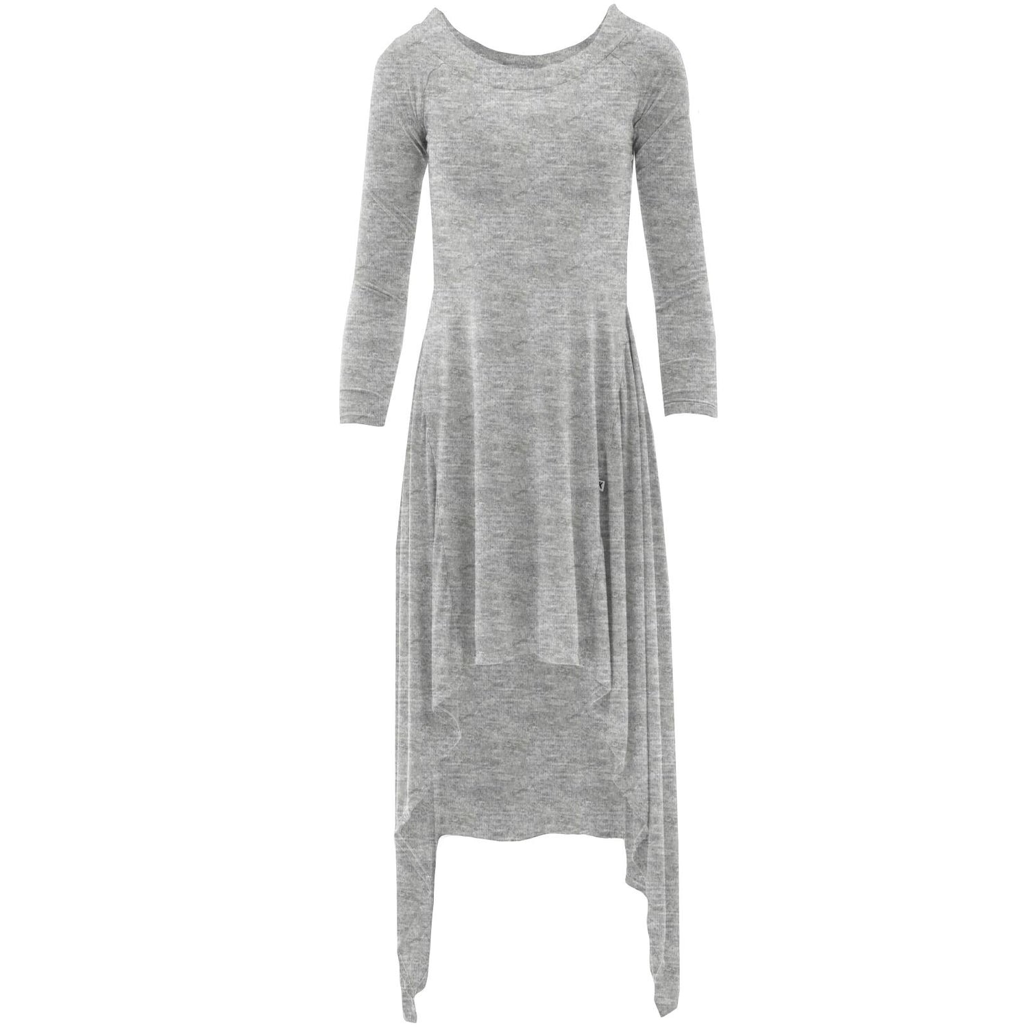 Women's Long Sleeve Hi Lo Raglan Dress in Heathered Mist
