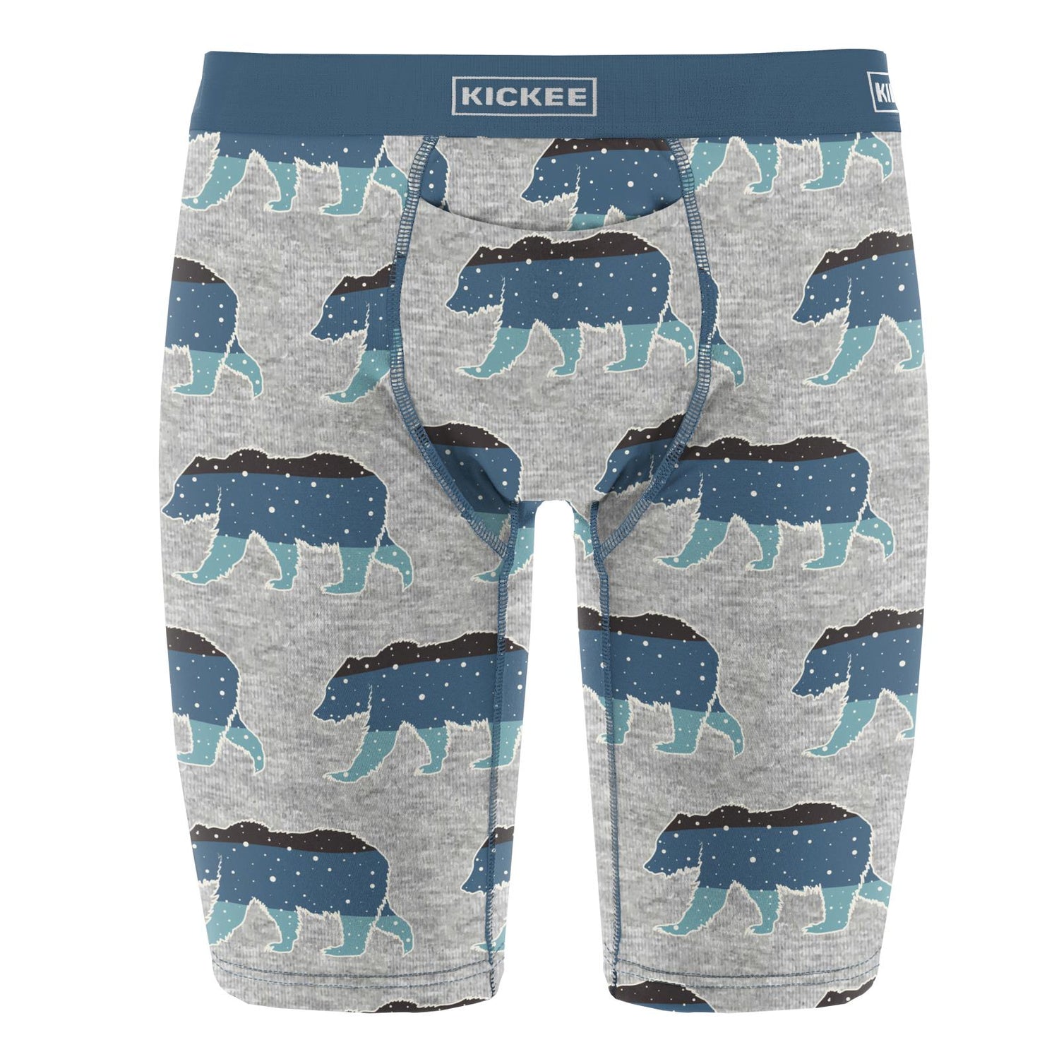 Men's Print Long Boxer Brief with Top Fly in Heathered Mist Night Sky Bear