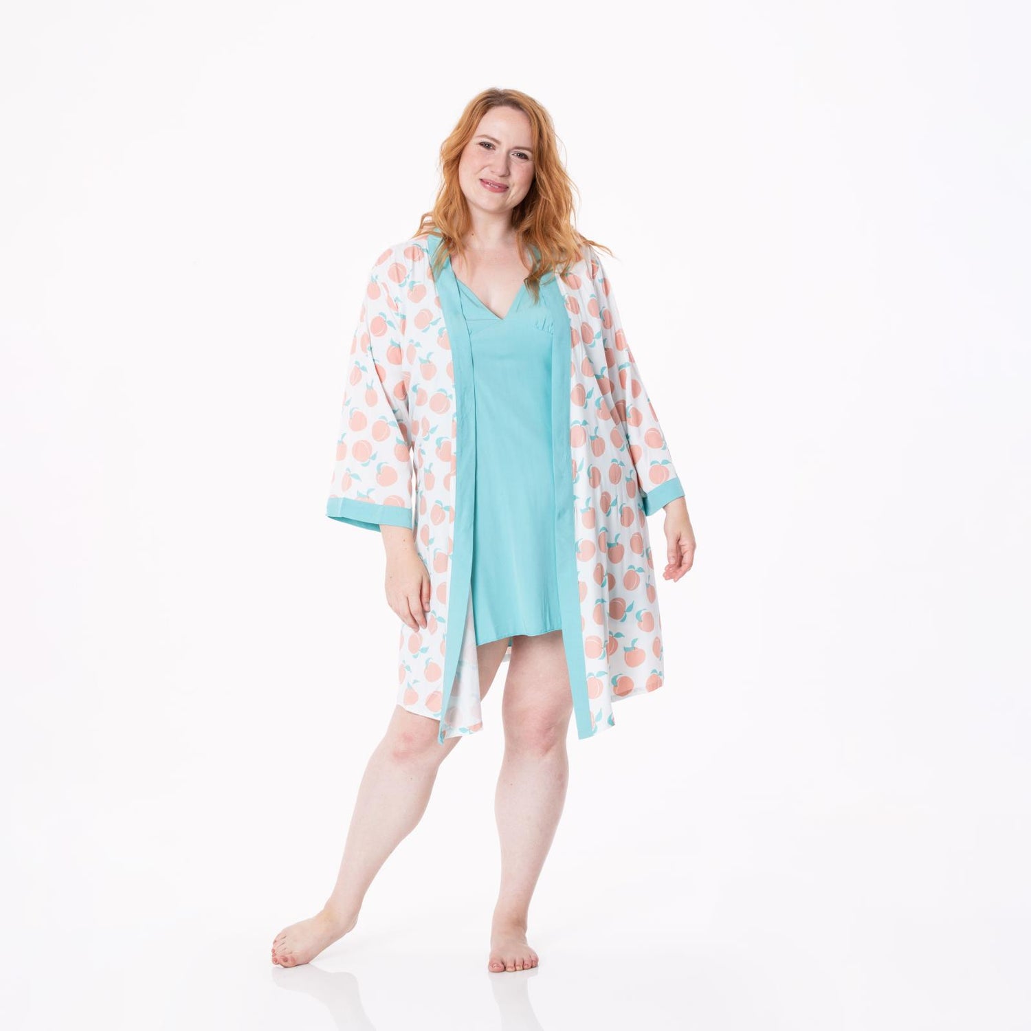 Women's Print Woven Cami Nightgown and Robe Set in Fresh Air Peaches