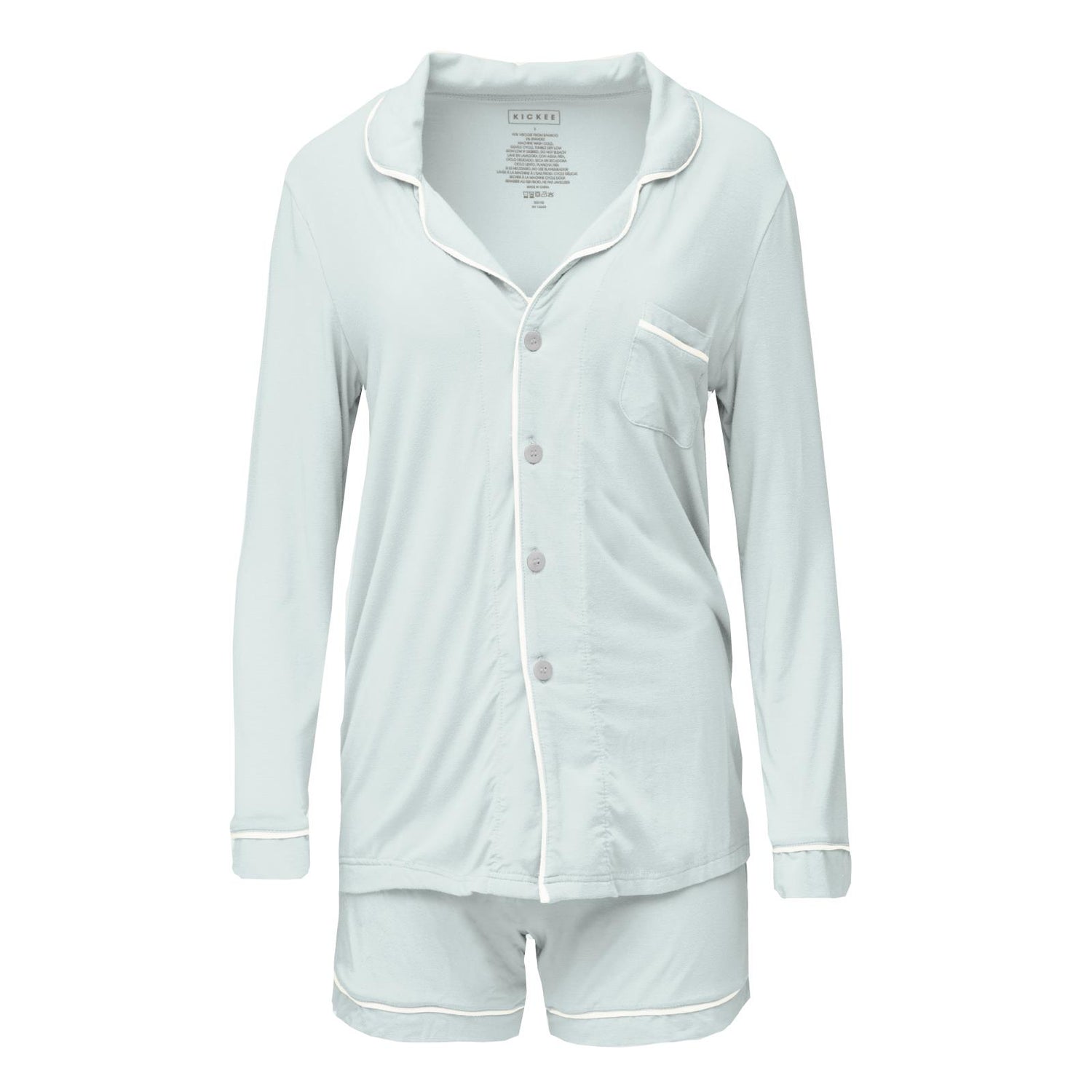 Women's Long Sleeve Collared Pajama Set with Shorts in Fresh Air with Natural