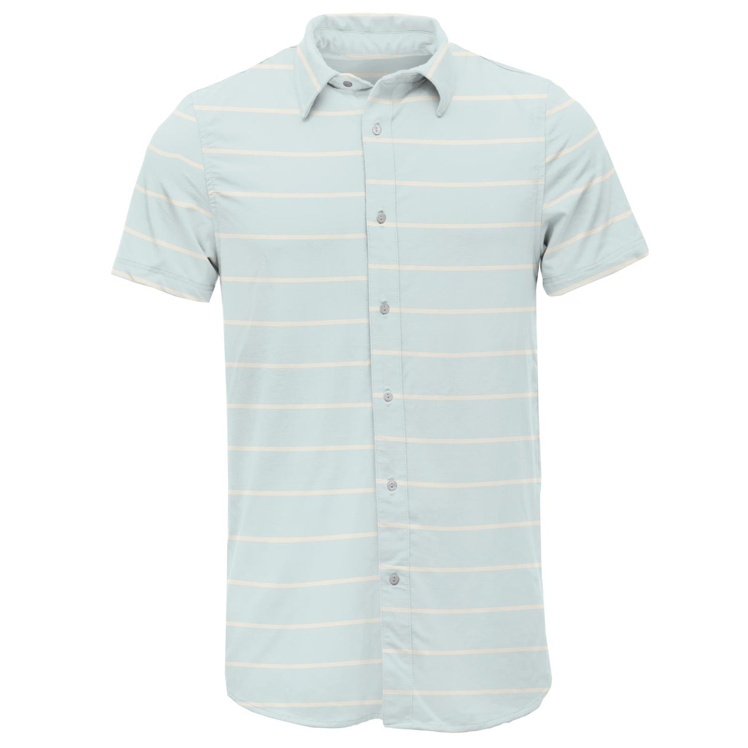 Men's Print Short Sleeve Luxe Jersey Button Down Shirt in Fresh Air Road Trip Stripe