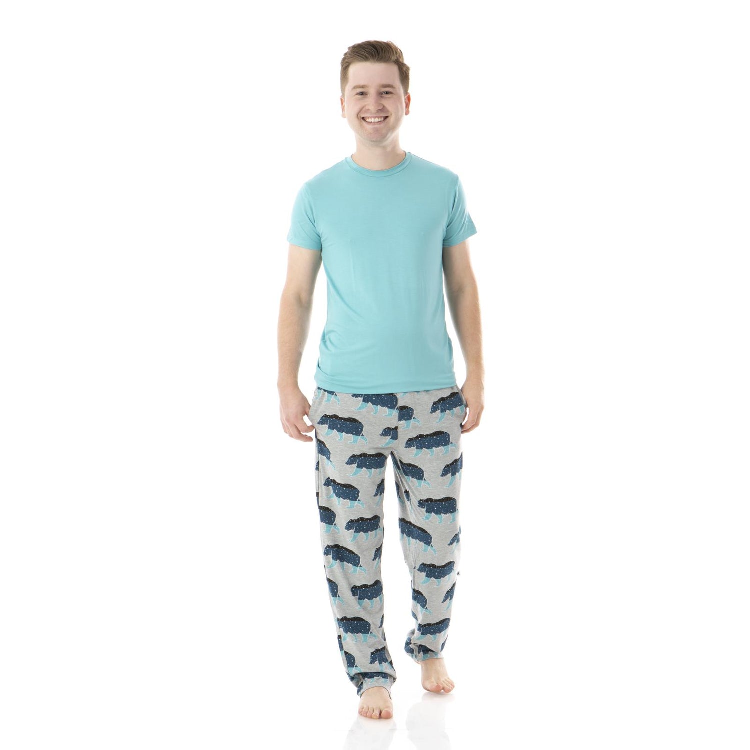 Men's Print Pajama Pants in Heathered Mist Night Sky Bear