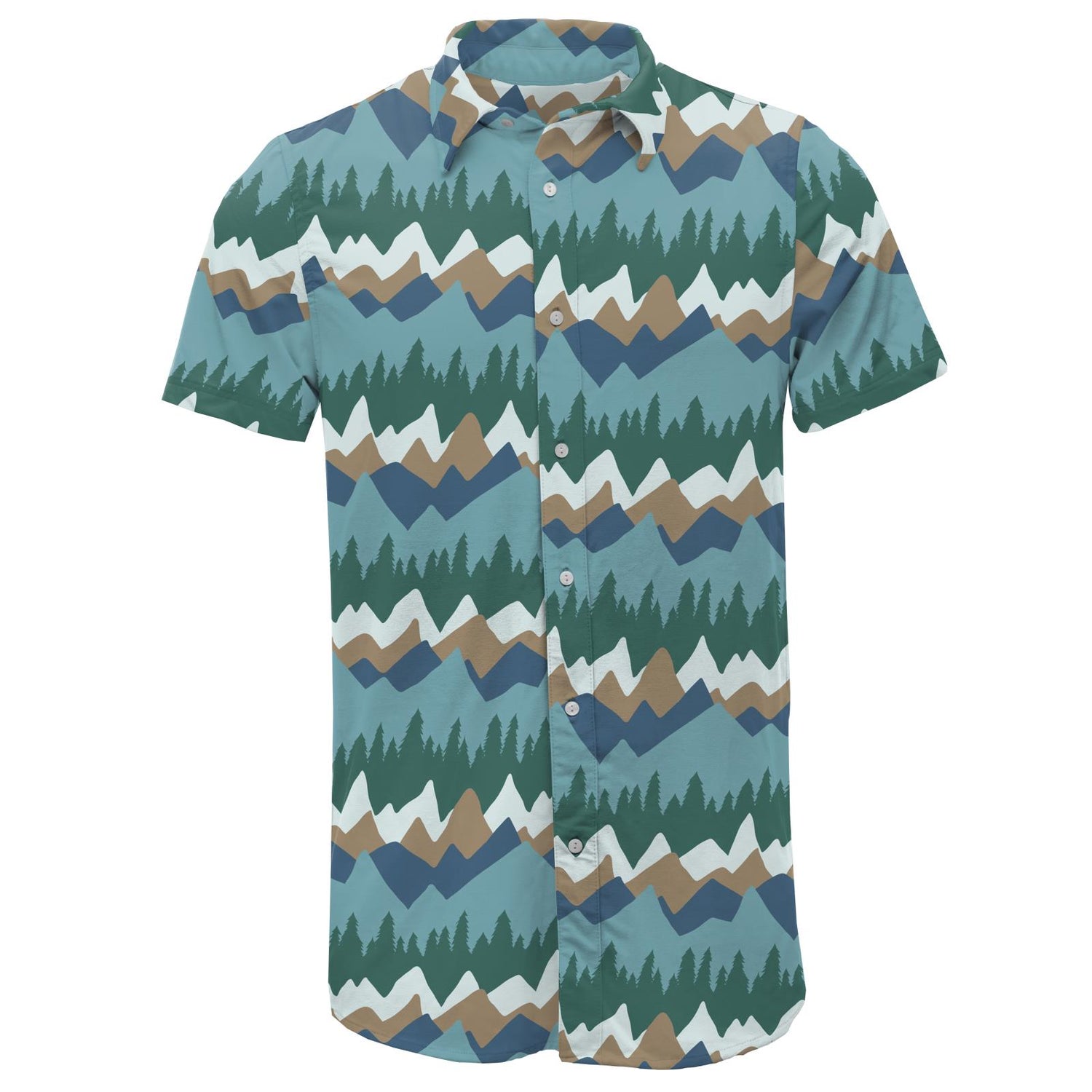 Men's Print Short Sleeve Luxe Jersey Button Down Shirt in Glacier Mountains