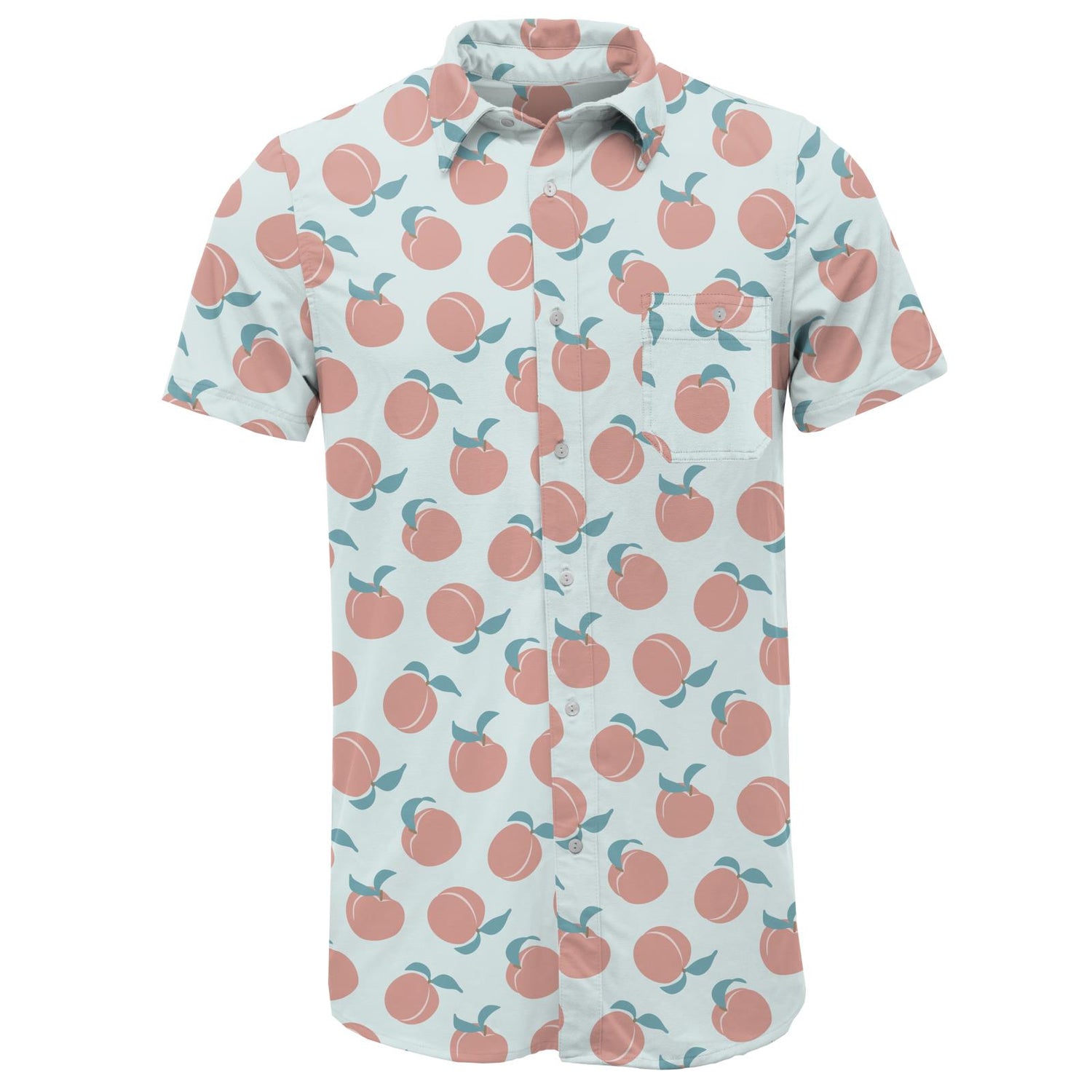 Men's Print Short Sleeve Woven Button Down Shirt with Pocket in Fresh Air Peaches