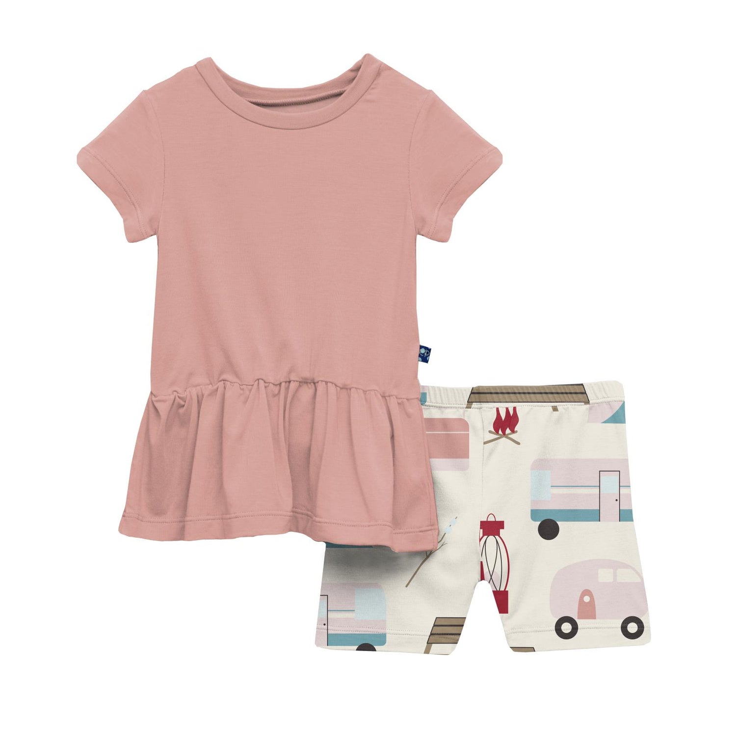 Print Short Sleeve Playtime Outfit Set in Natural Camping