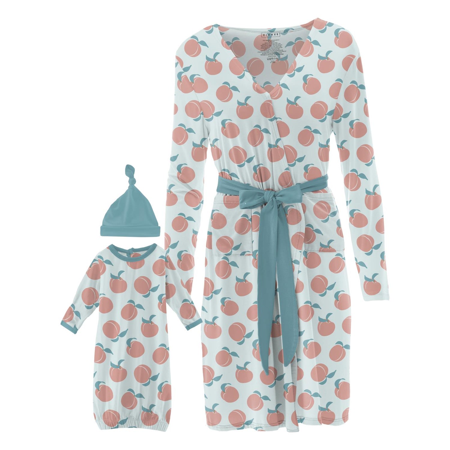 Women's Mid Length Lounge Robe & Layette Gown Set in Fresh Air Peaches