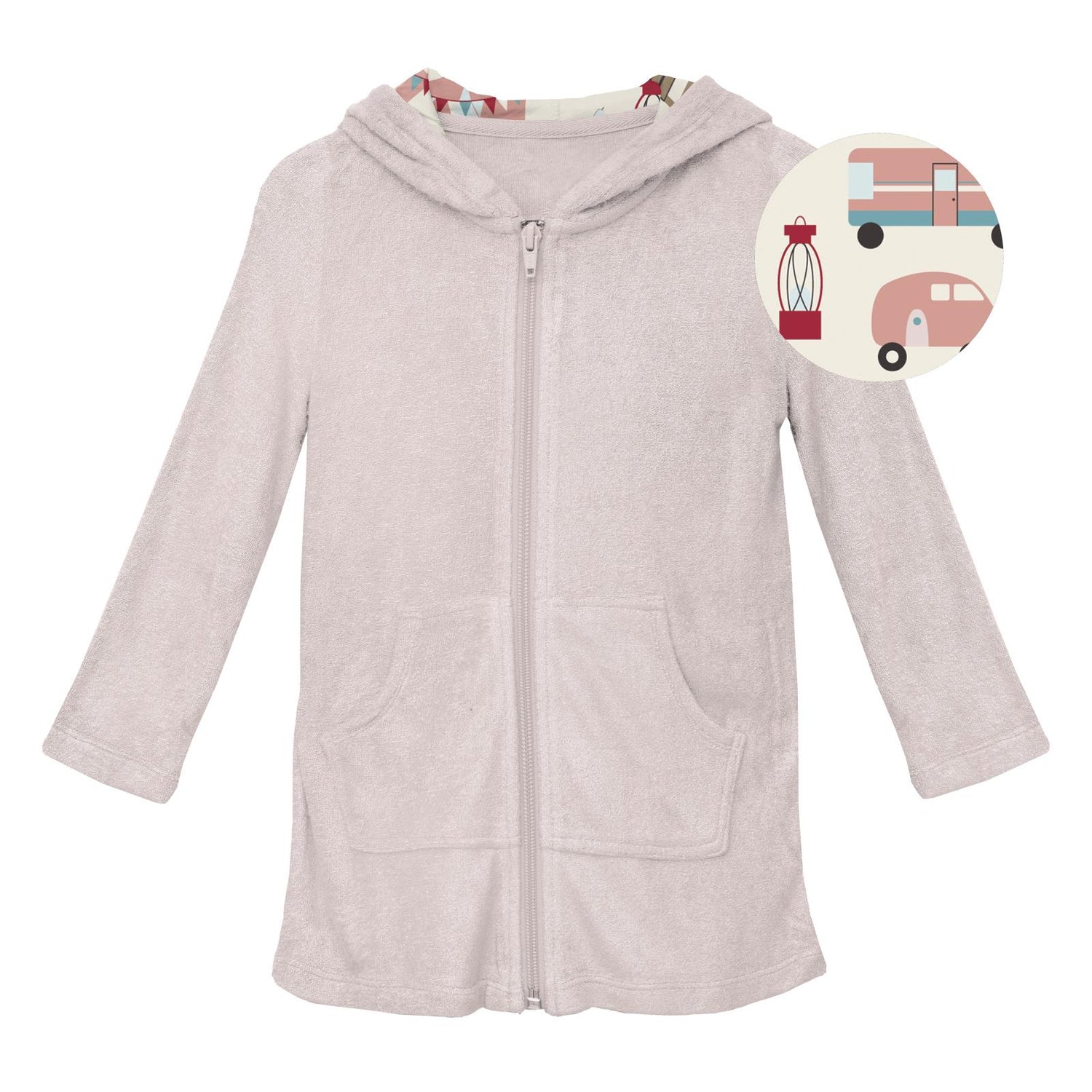 Terry Zip-Front After Swim Robe in Macaroon with Natural Camping