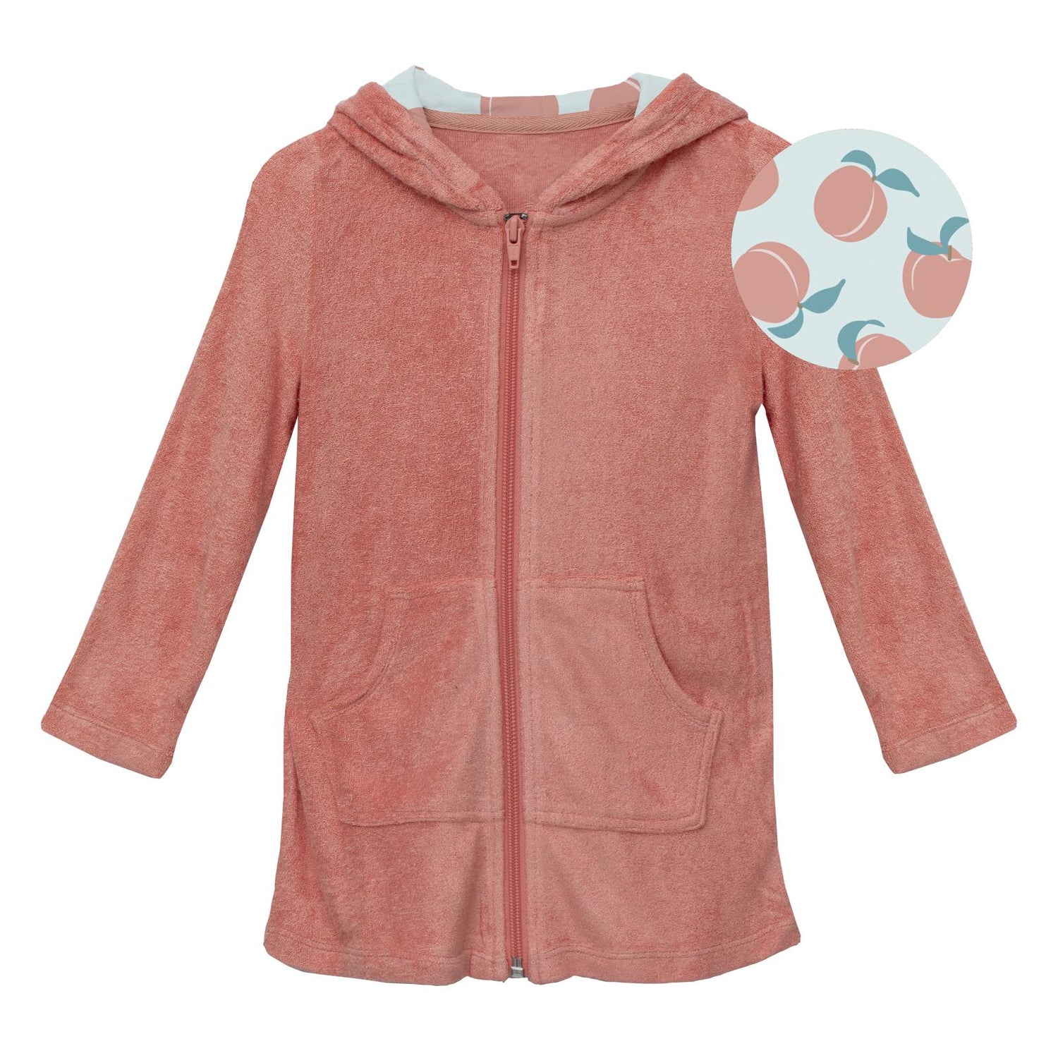 Terry Zip-Front After Swim Robe in Blush with Fresh Air Peaches