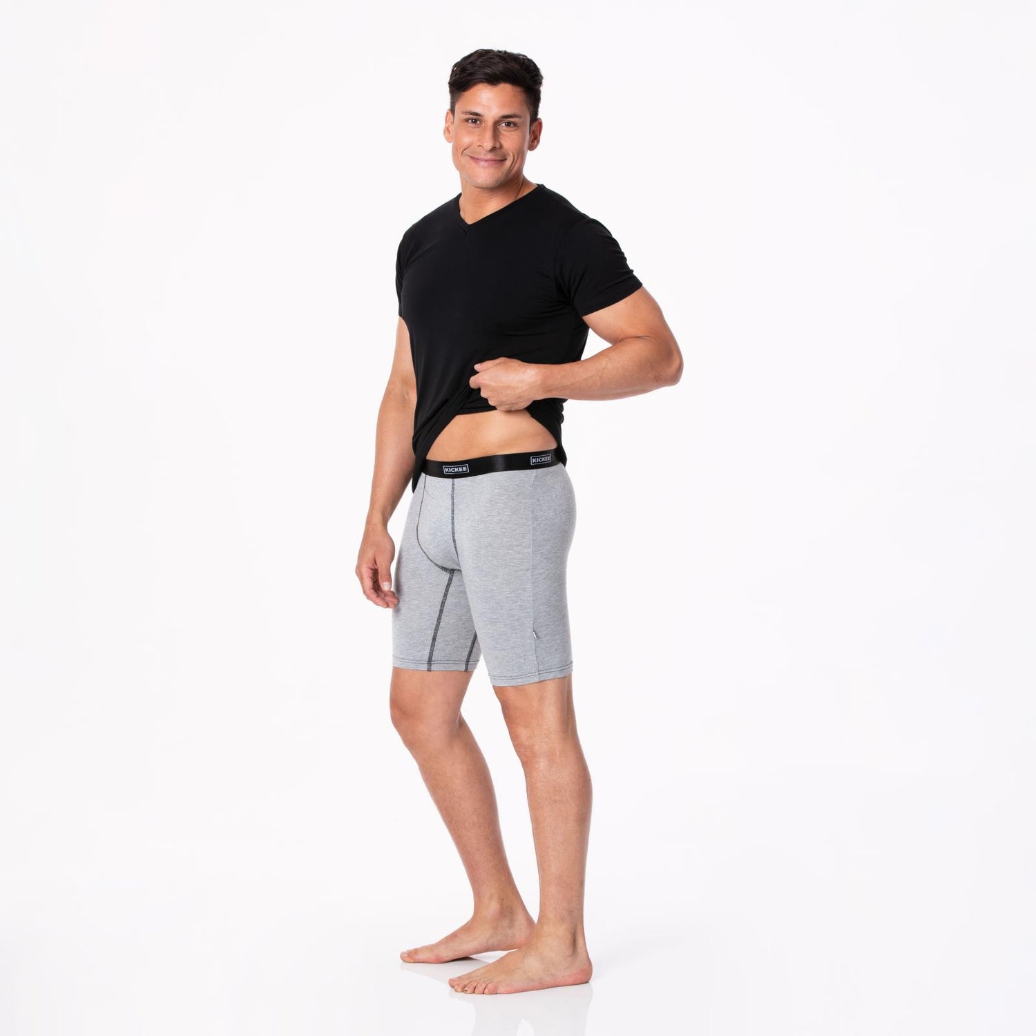 Men's Long Boxer Brief with Top Fly in Heathered Mist with Midnight