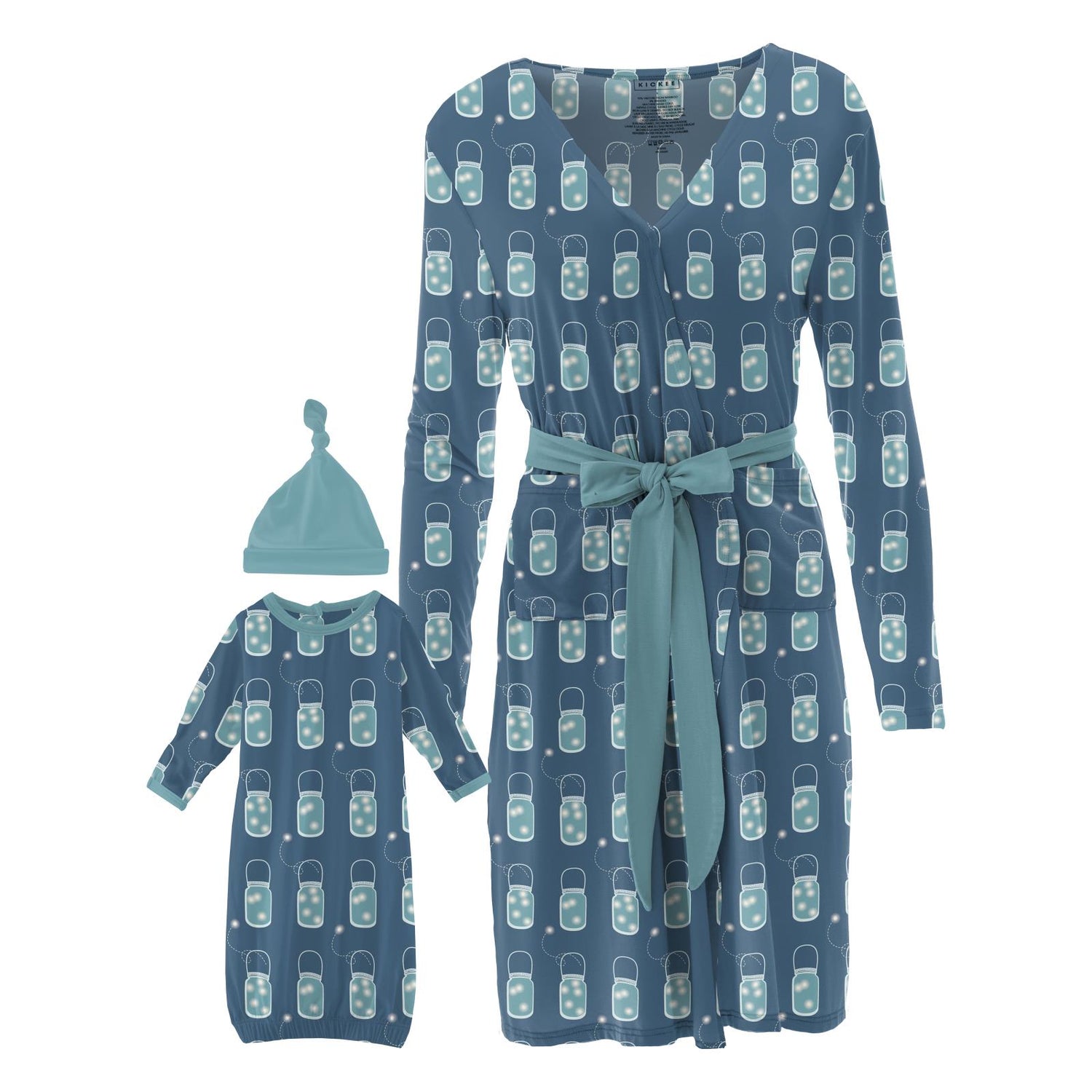Women's Maternity/Nursing Robe & Layette Gown Set in Twilight Fireflies