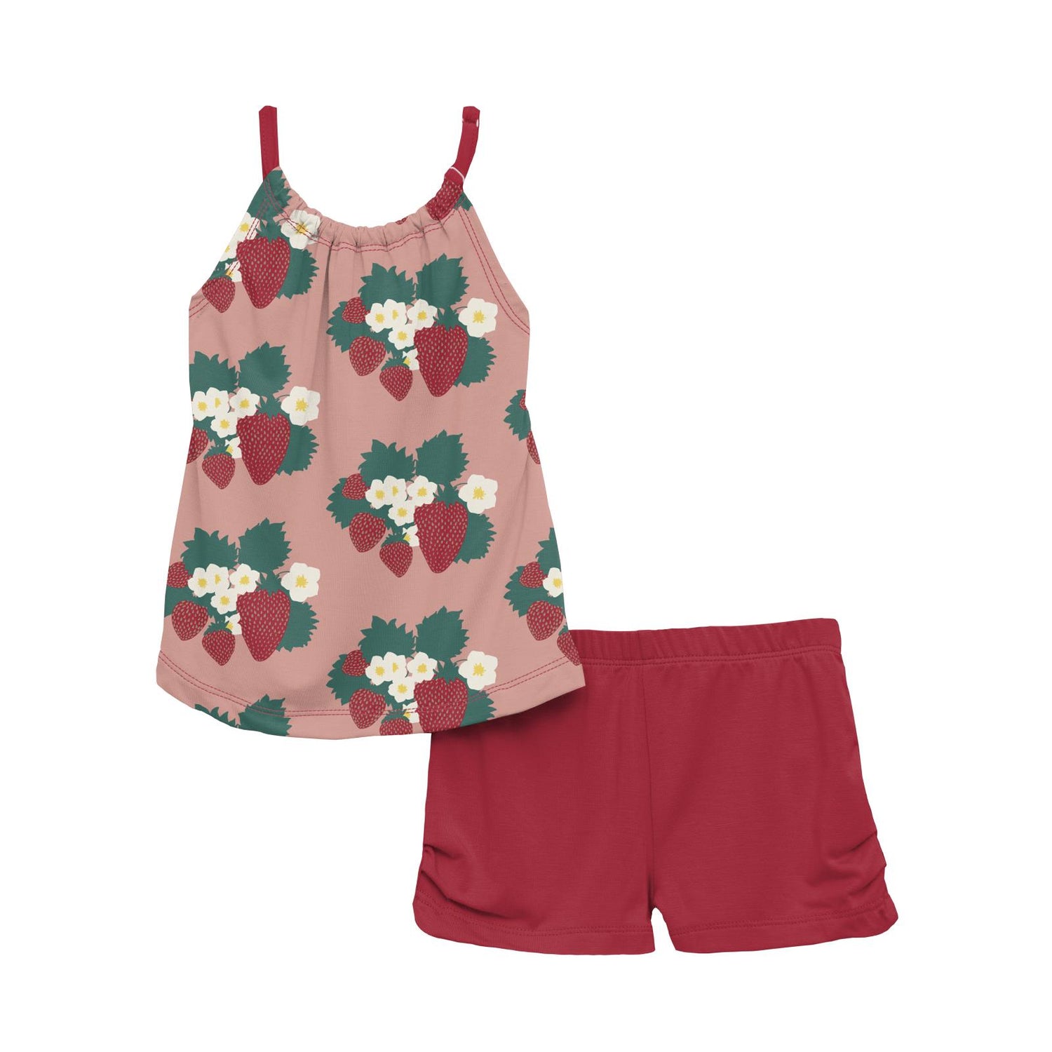 Print Gathered Cami & Shorts Outfit Set in Blush Strawberry Farm