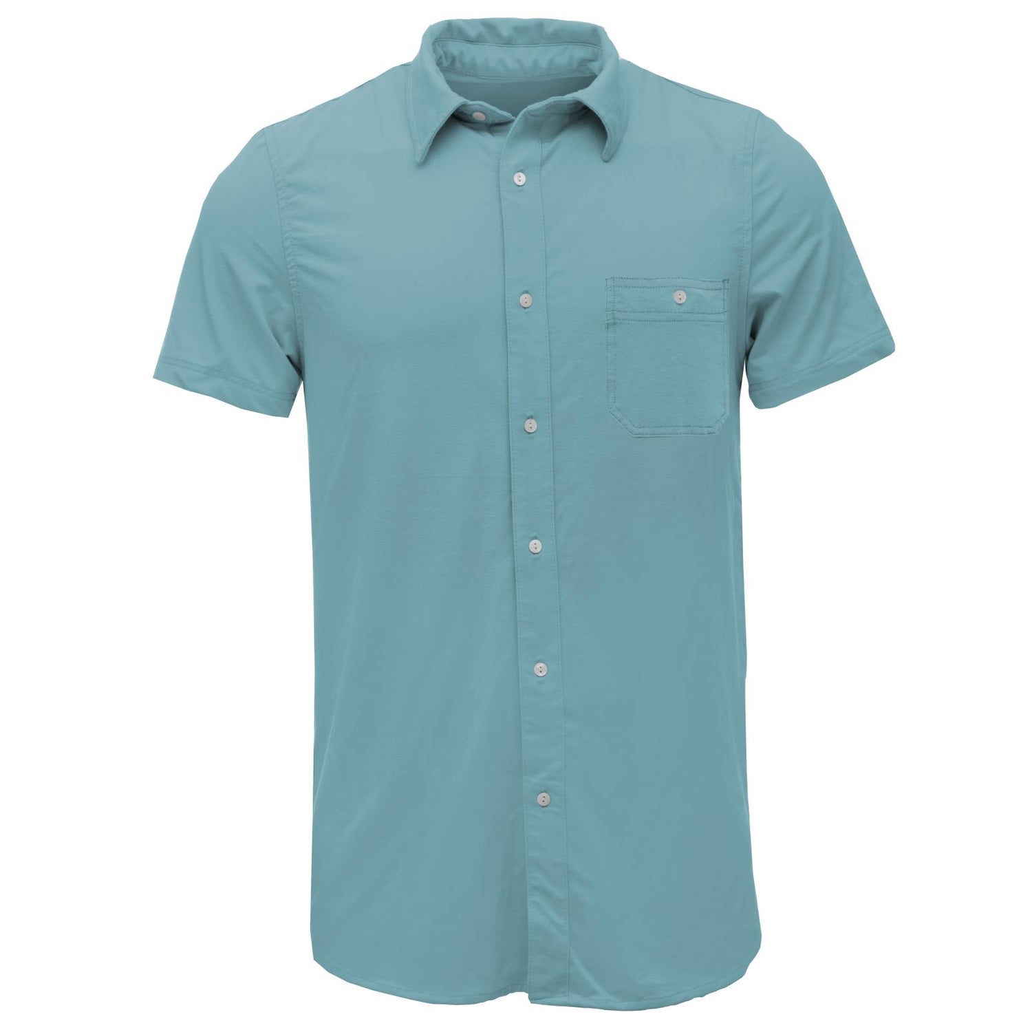 Men's Short Sleeve Woven Button Down Shirt with Pocket in Glacier