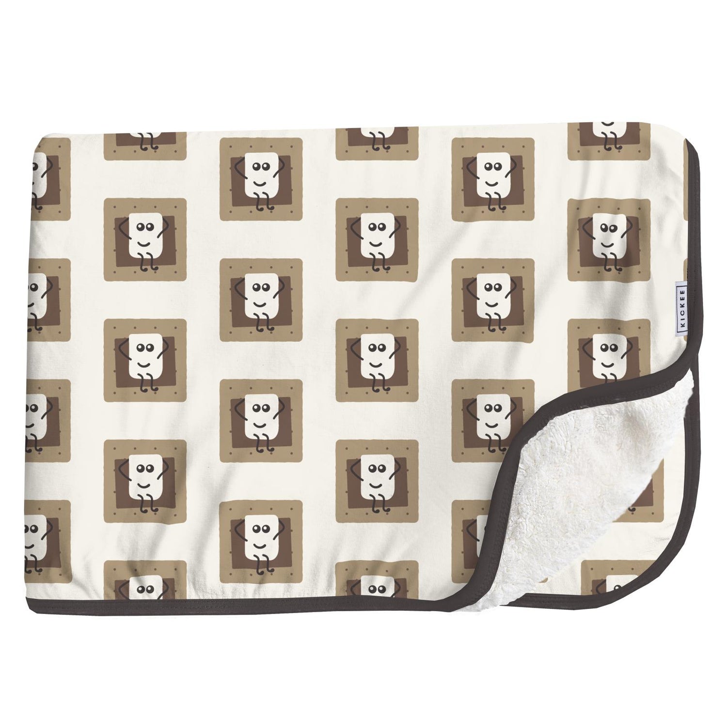 Print Sherpa-Lined Throw Blanket in Natural S'mores