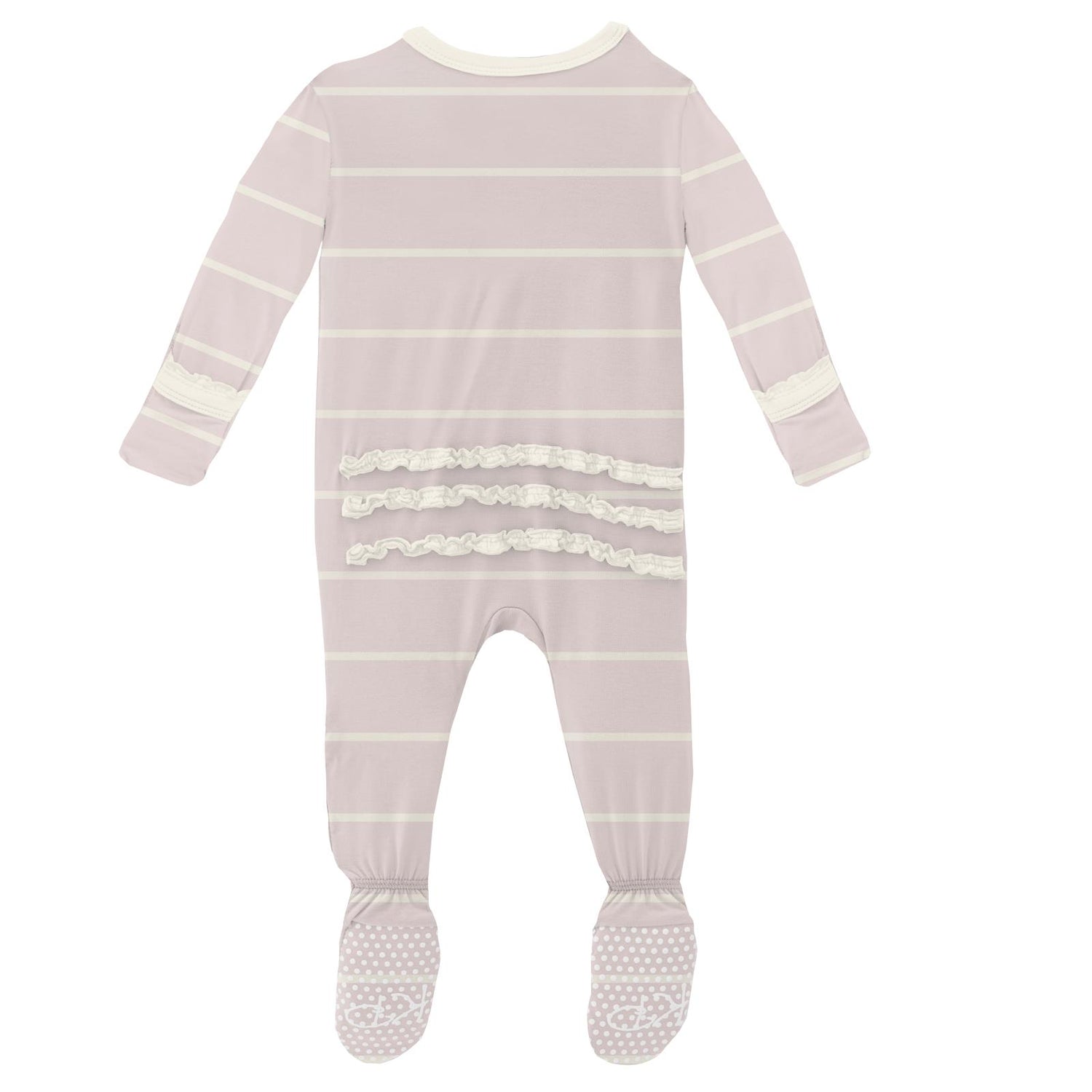 Print Muffin Ruffle Footie with Snaps in Macaroon Road Trip Stripe