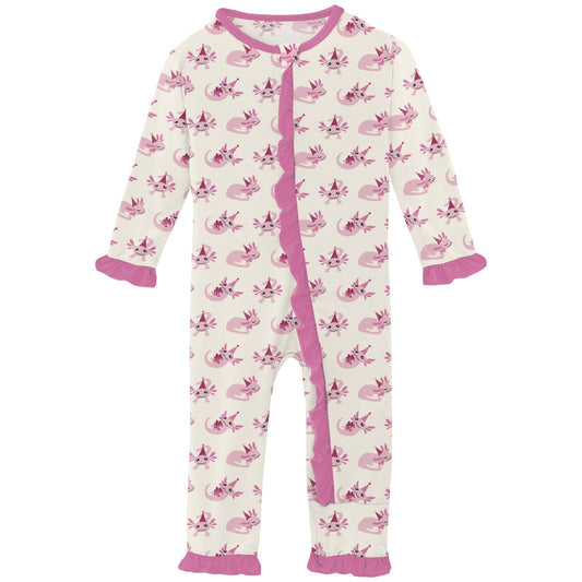 Print Classic Ruffle Coverall with 2 Way Zipper in Natural Axolotl Party