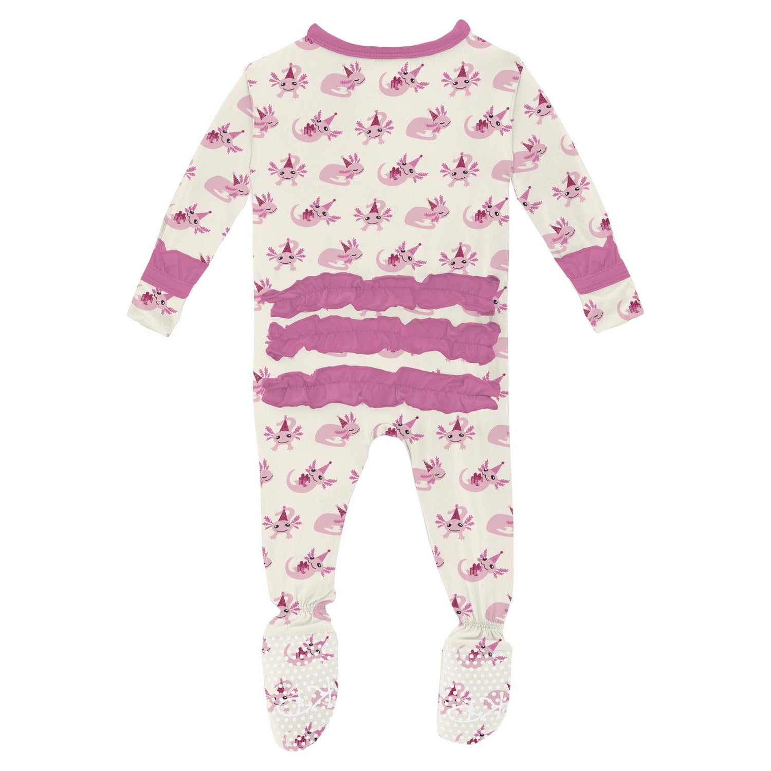 Print Classic Ruffle Footie with 2 Way Zipper in Natural Axolotl Party