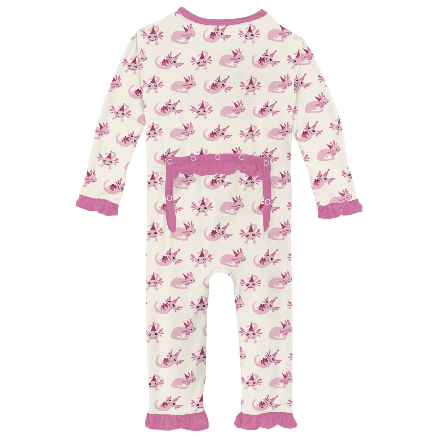 Print Classic Ruffle Coverall with 2 Way Zipper in Natural Axolotl Party