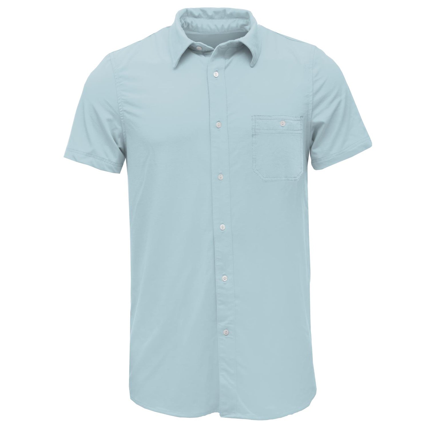 Men's Short Sleeve Woven Button Down Shirt with Pocket in Spring Sky