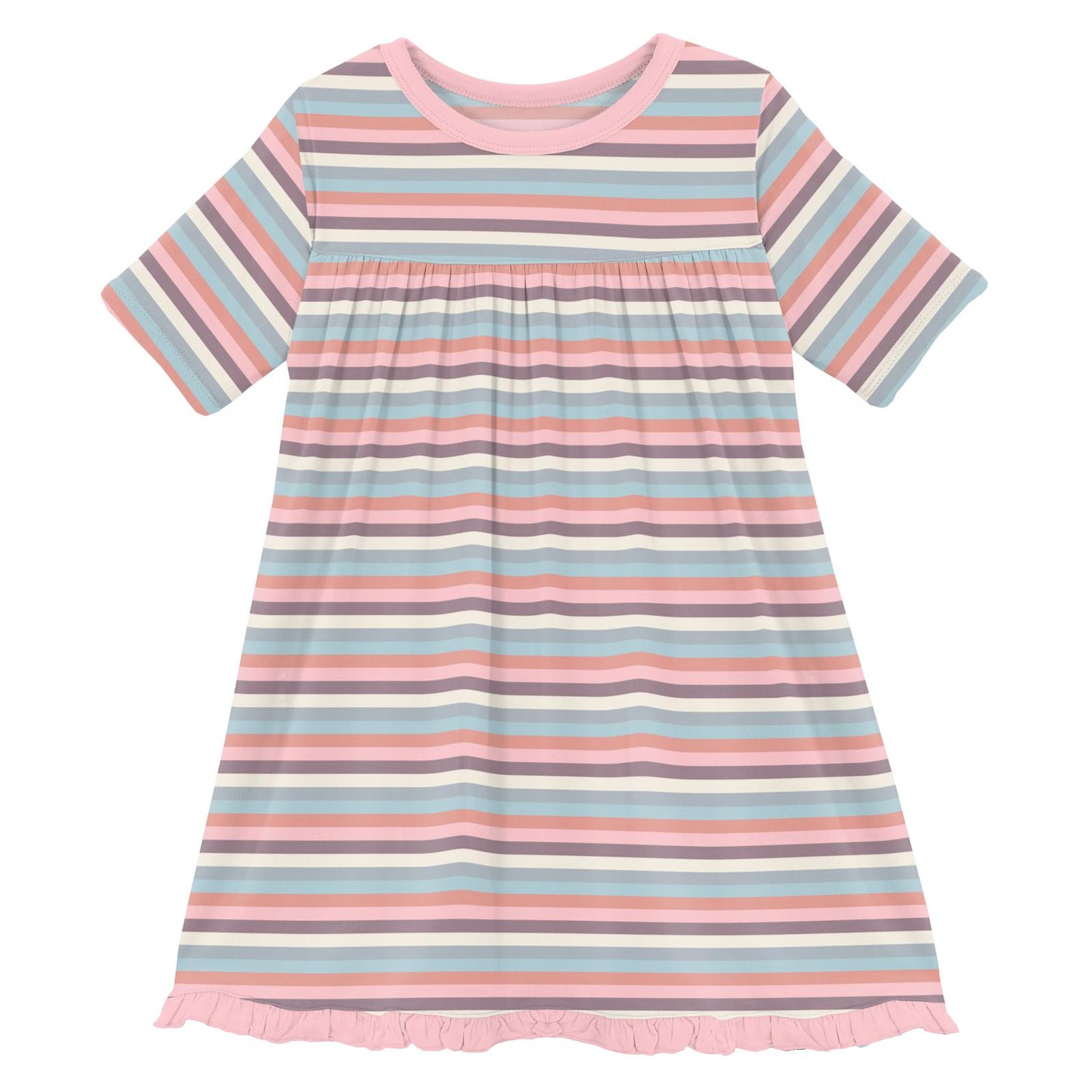 Print Classic Short Sleeve Swing Dress in Spring Bloom Stripe