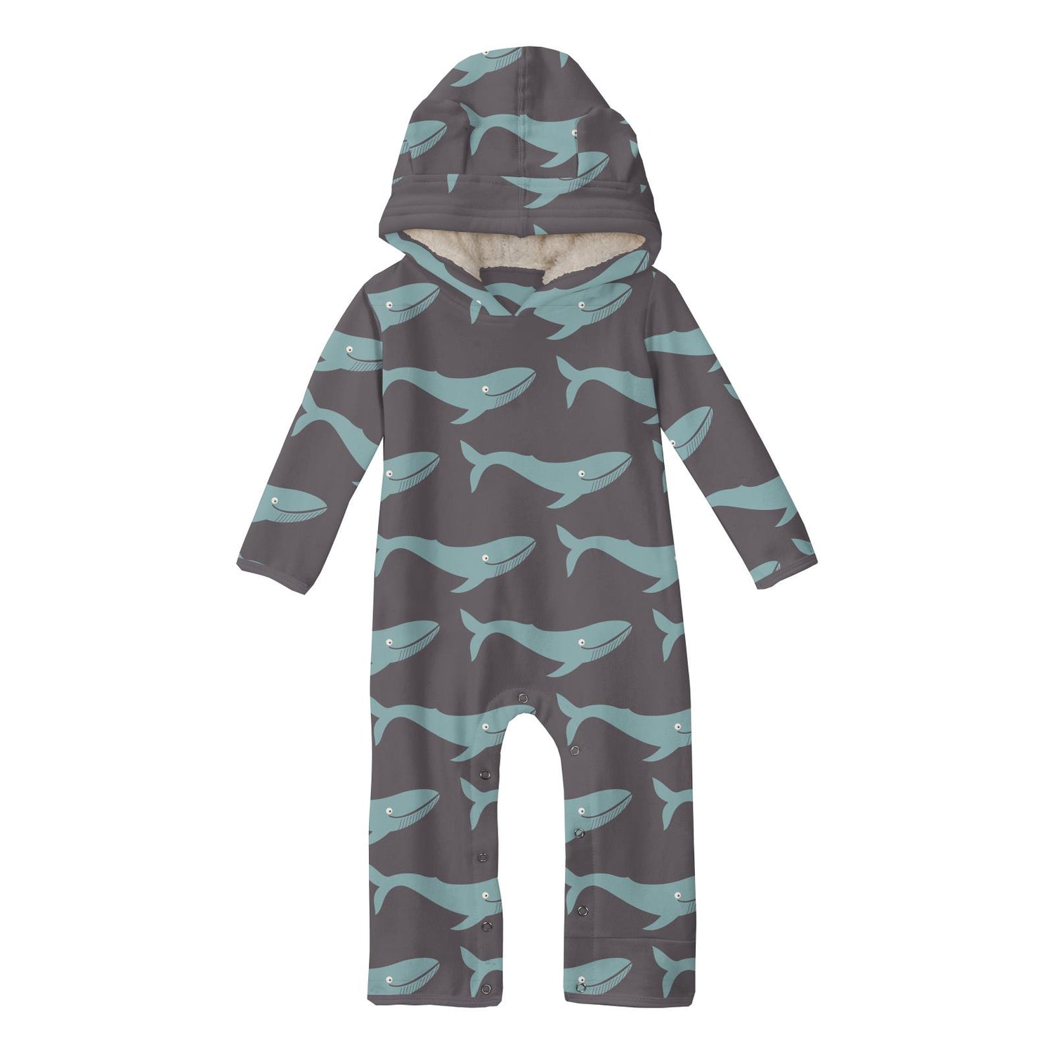 Print Fleece Coverall with Sherpa-Lined Hood and Ears in Rain Whale