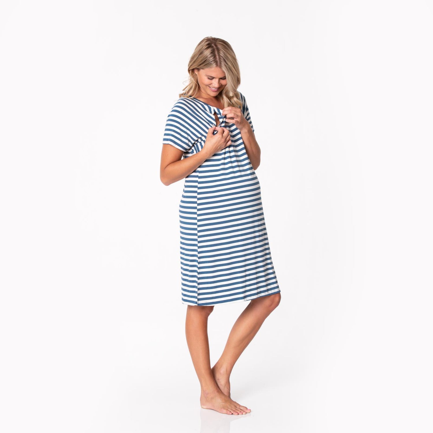 Women's Print Hospital Gown in Nautical Stripe