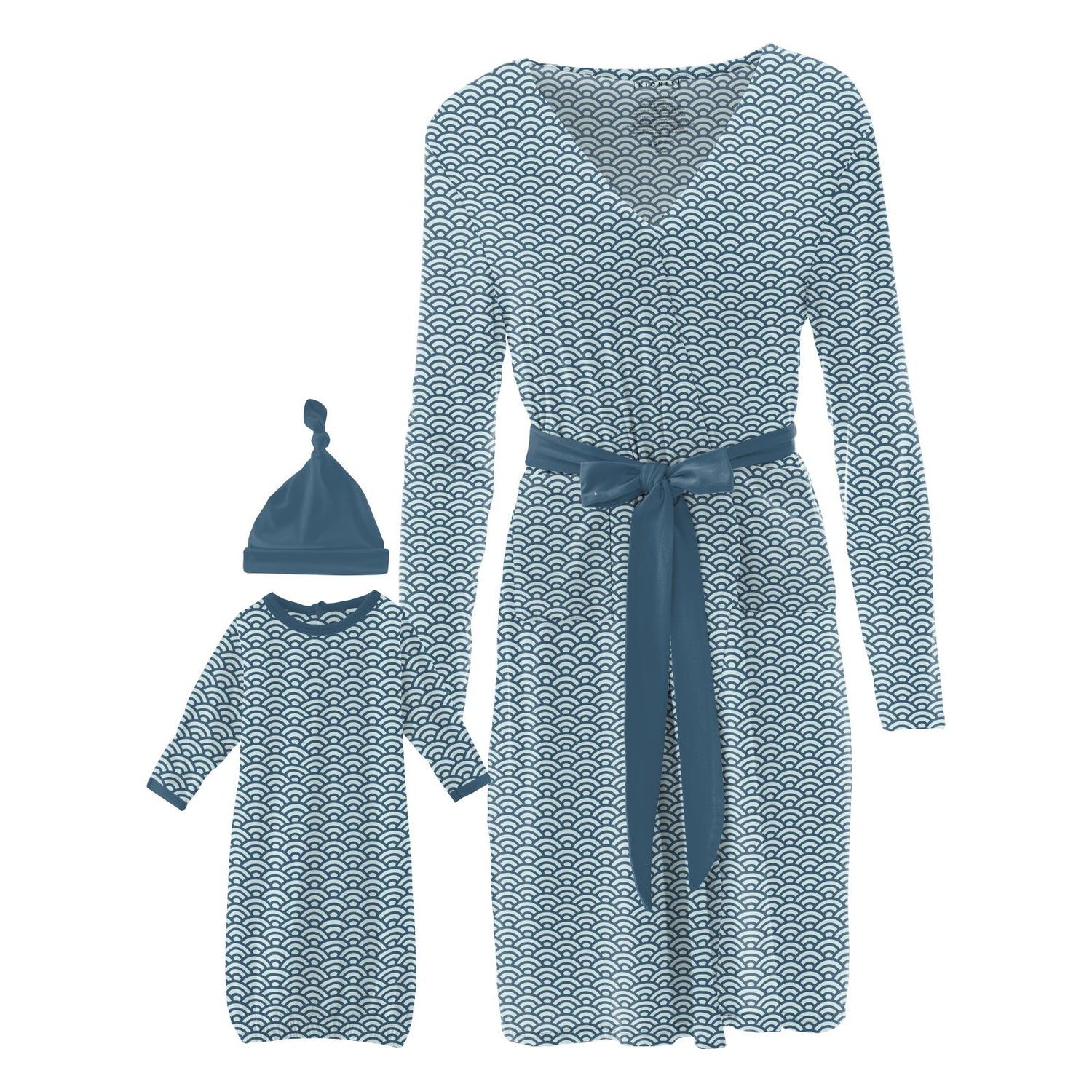 Women's Maternity/Nursing Robe & Layette Gown Set in Fresh Air Waves