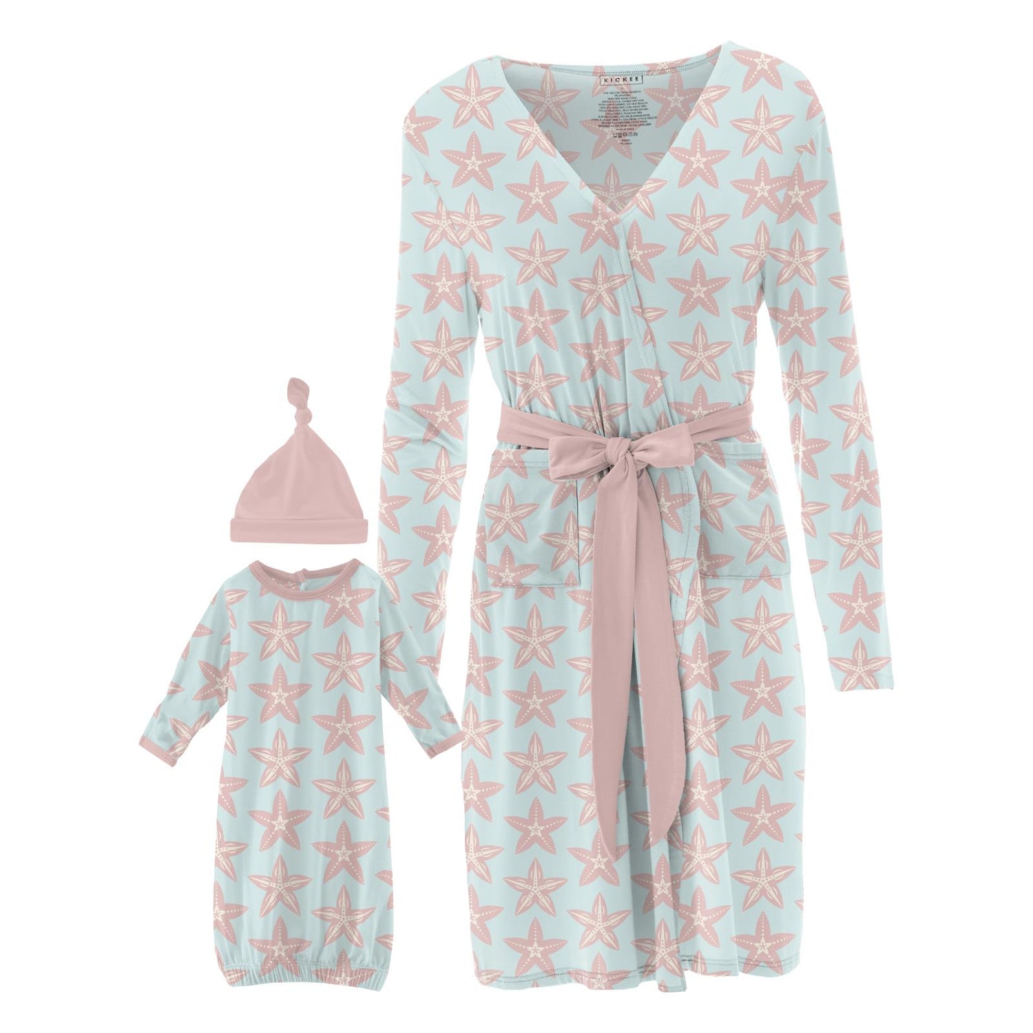 Women's Maternity/Nursing Robe & Layette Gown Set in Fresh Air Fancy Starfish