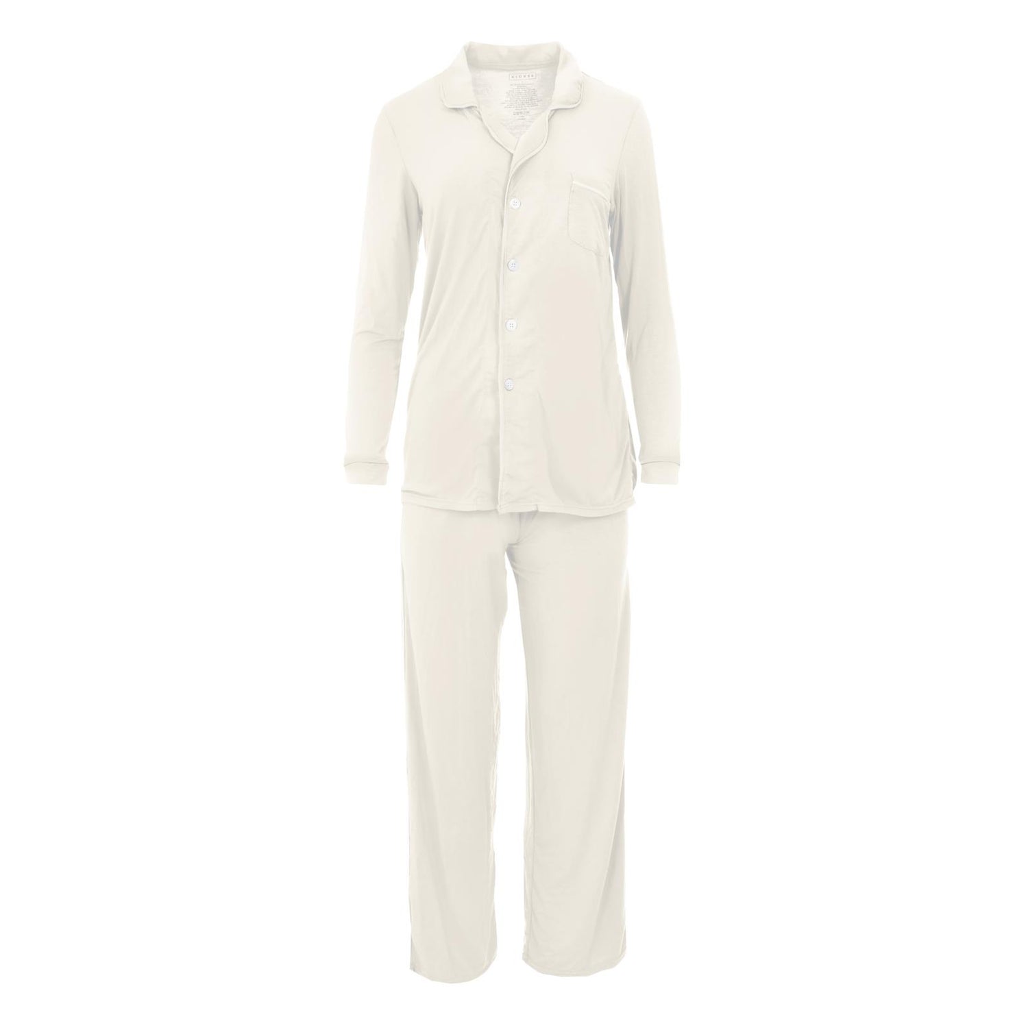 Women's Long Sleeved Collared Pajama Set in Natural