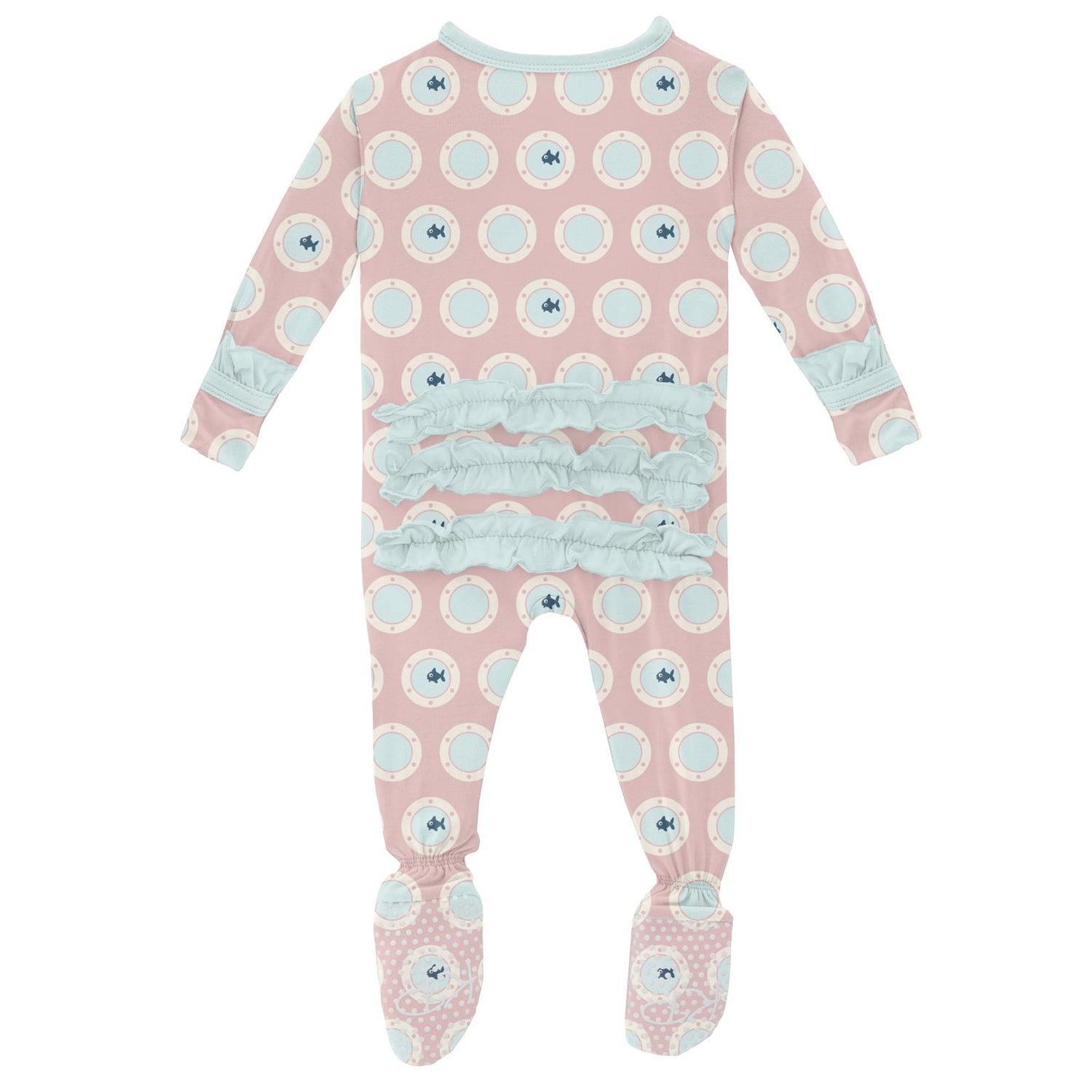 Print Classic Ruffle Footie with Zipper in Baby Rose Porthole