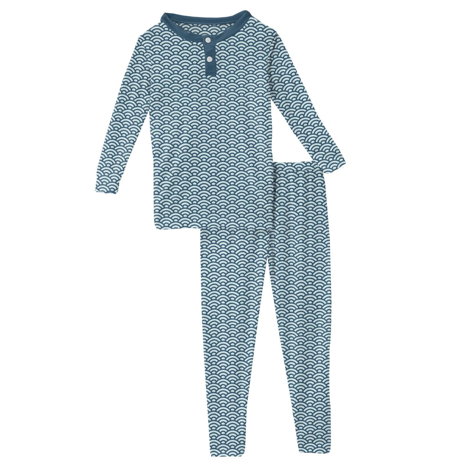 Print Long Sleeve Henley Pajama Set in Fresh Air Waves