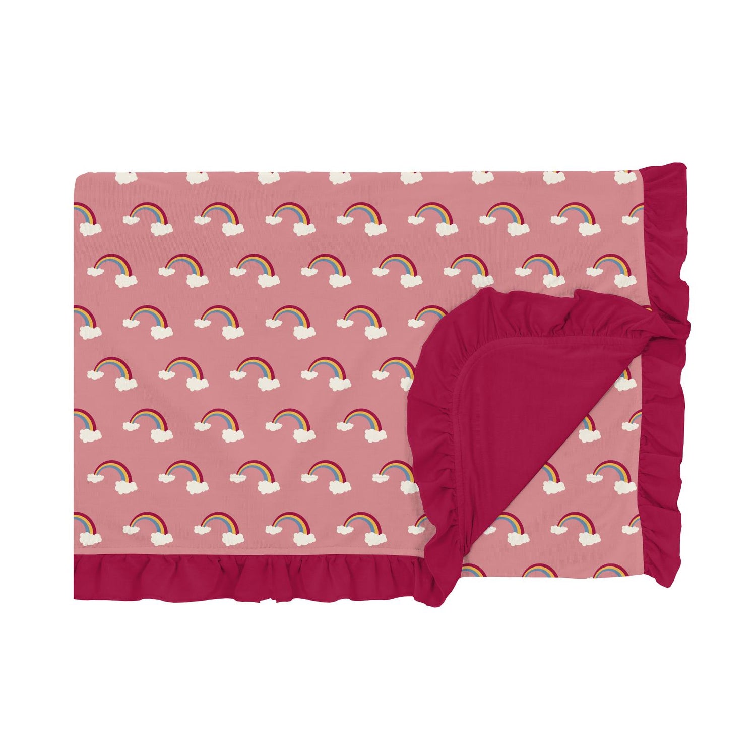 Print Ruffle Toddler Blanket in Strawberry Rainbows