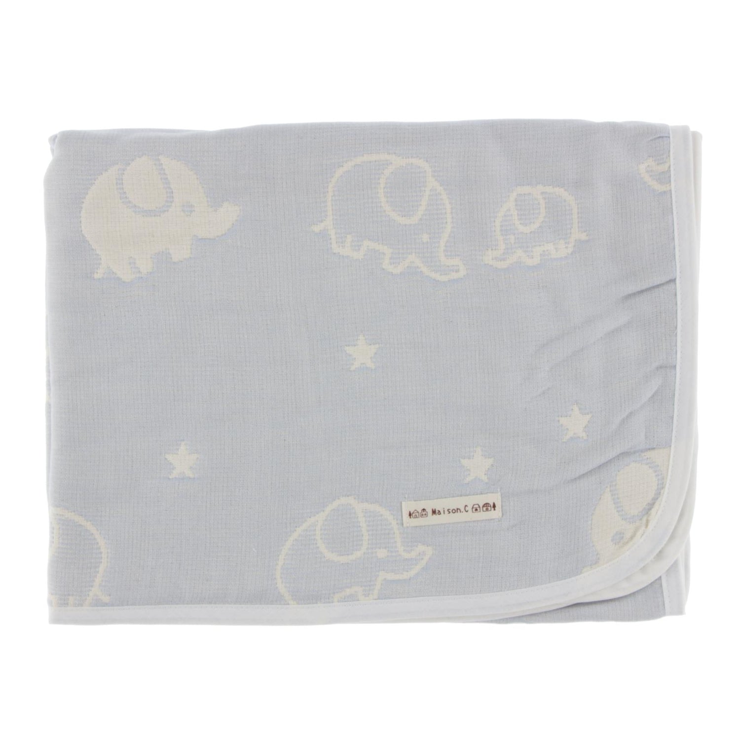 Jacquard Muslin Baby Blanket in Baby Blue Elephant