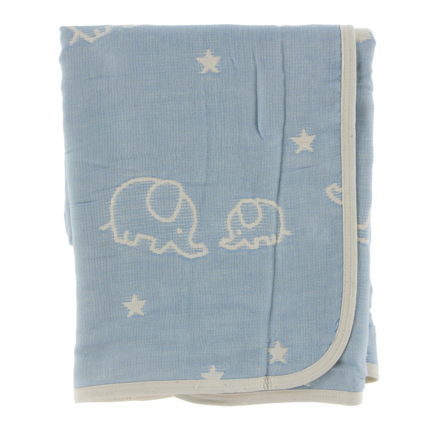 Jacquard Muslin Baby Blanket in Blue Elephant