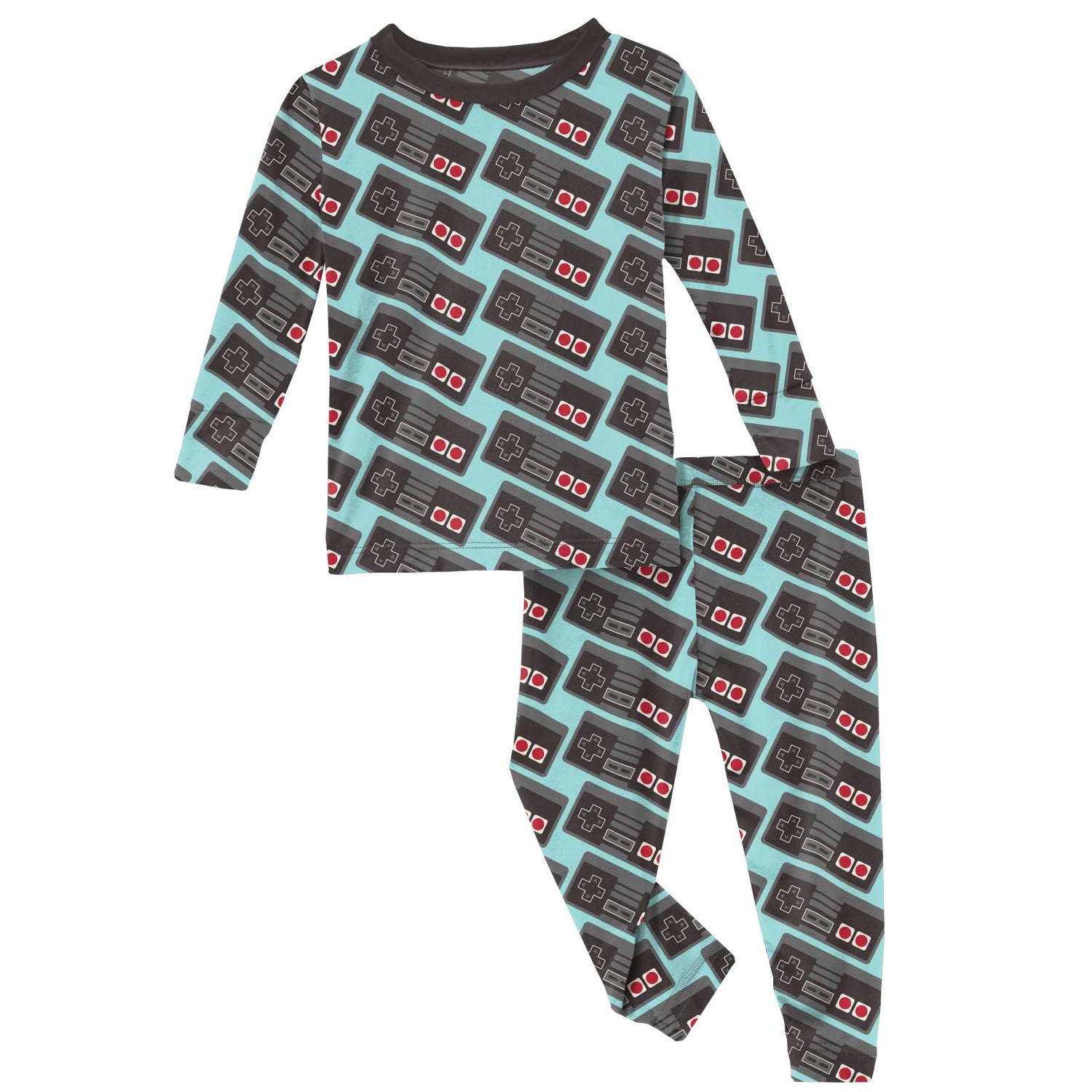 Print Long Sleeve Pajama Set in Summer Sky Retro Game Controller