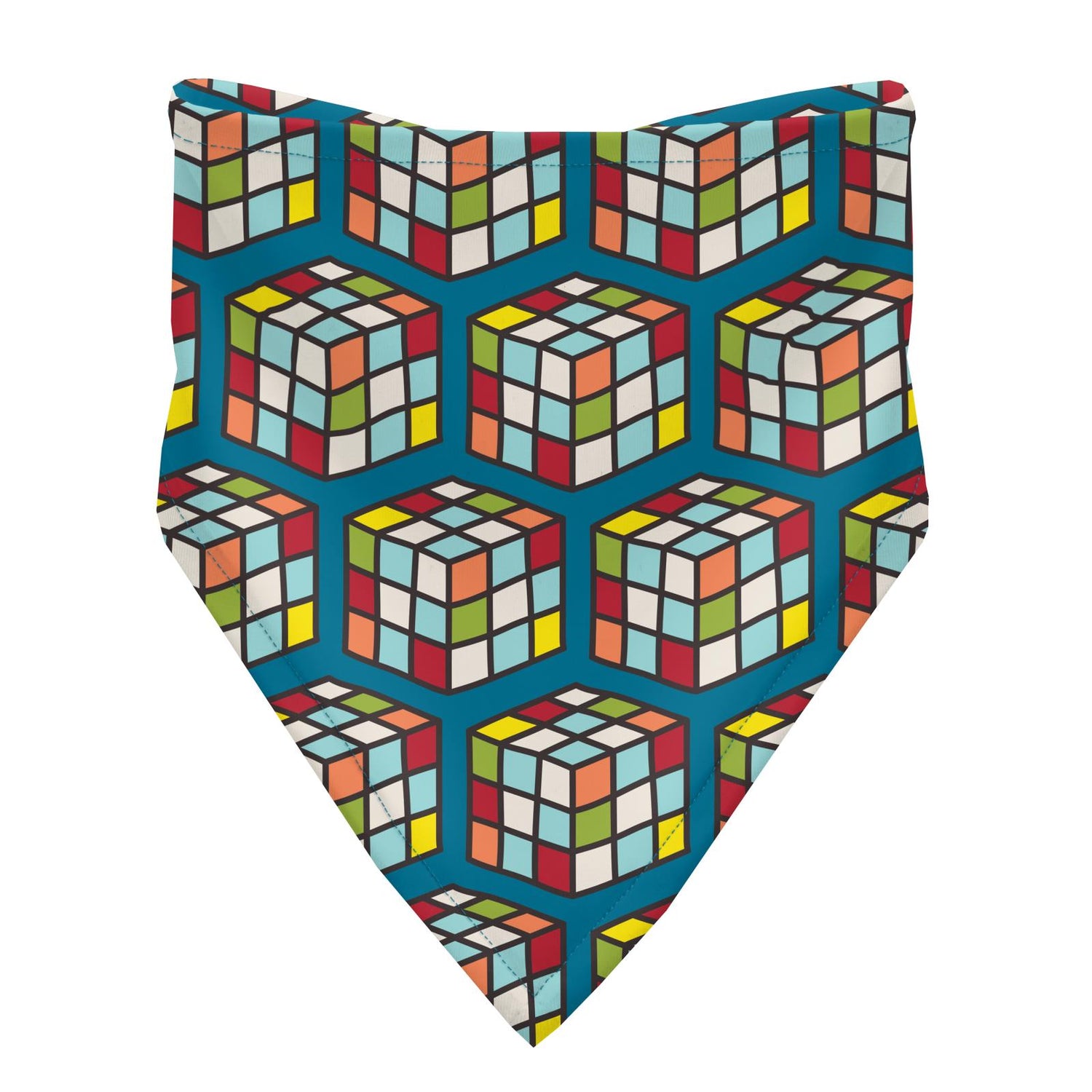 Print Bandana Bib in Cerulean Blue Puzzle Cube