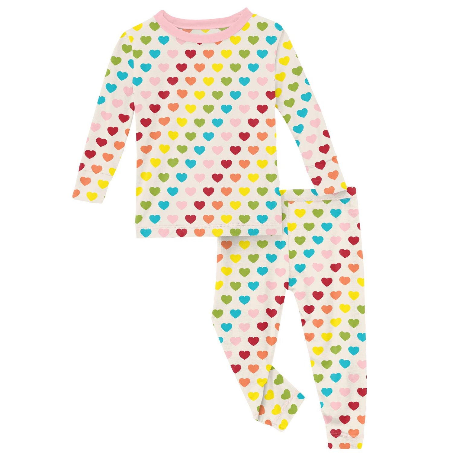 Print Long Sleeve Pajama Set in Rainbow Hearts